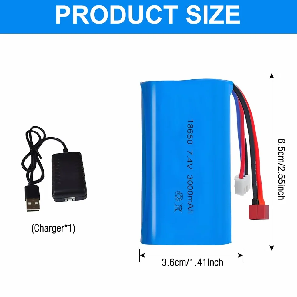 Akumulator litowo-jonowy 7,4 V, 2 szt. 3000 mAh akumulator litowo-jonowy z wtyczką Deans T Plug i Xh-3P, baterie litowe Lonen z 1 ładowarką, do pojazdów RC, czołgów, samochodów, robotów, samochodów