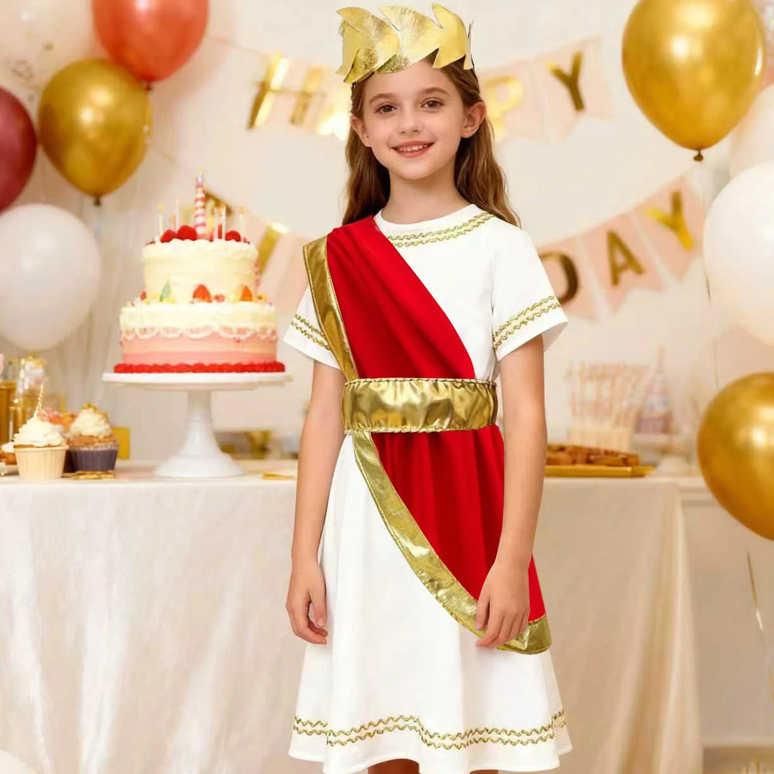 AOOWU Roman sukienka, 3 szt. Roman Toga kostium dla dzieci, rzymski kostium na cosplay, stroje na imprezę toga, Halloween, karnawał (S-L)