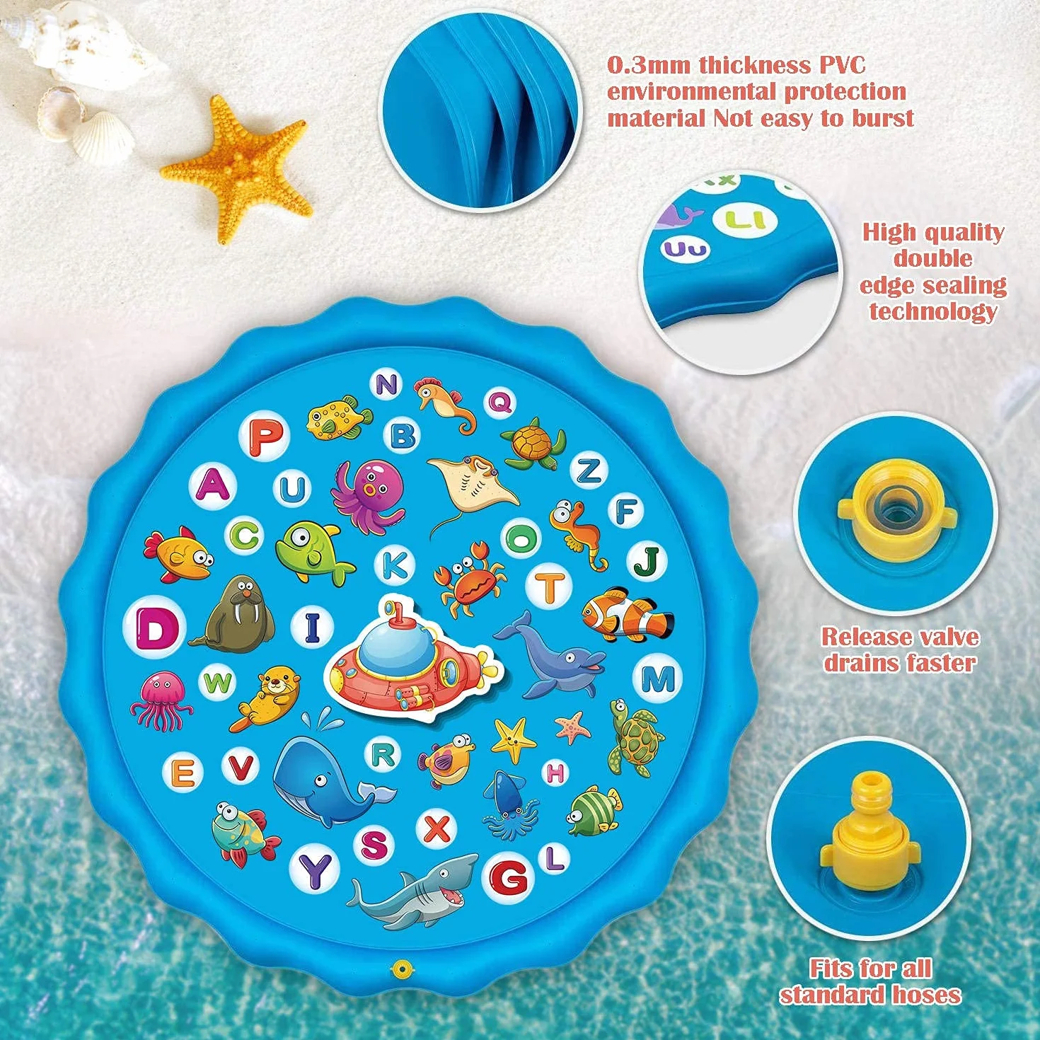 Paochocky Summer Sprinkler Water Play Mat 170 cm Duża Okrągła Nadmuchiwana Mata do Zabawy na Swieżym Powietrzu Letnia Zabawka Wodna do Zajęć Rodzinnych/Plaży/Ogrodu dla Chłopców, Dziewcząt, Zwierząt