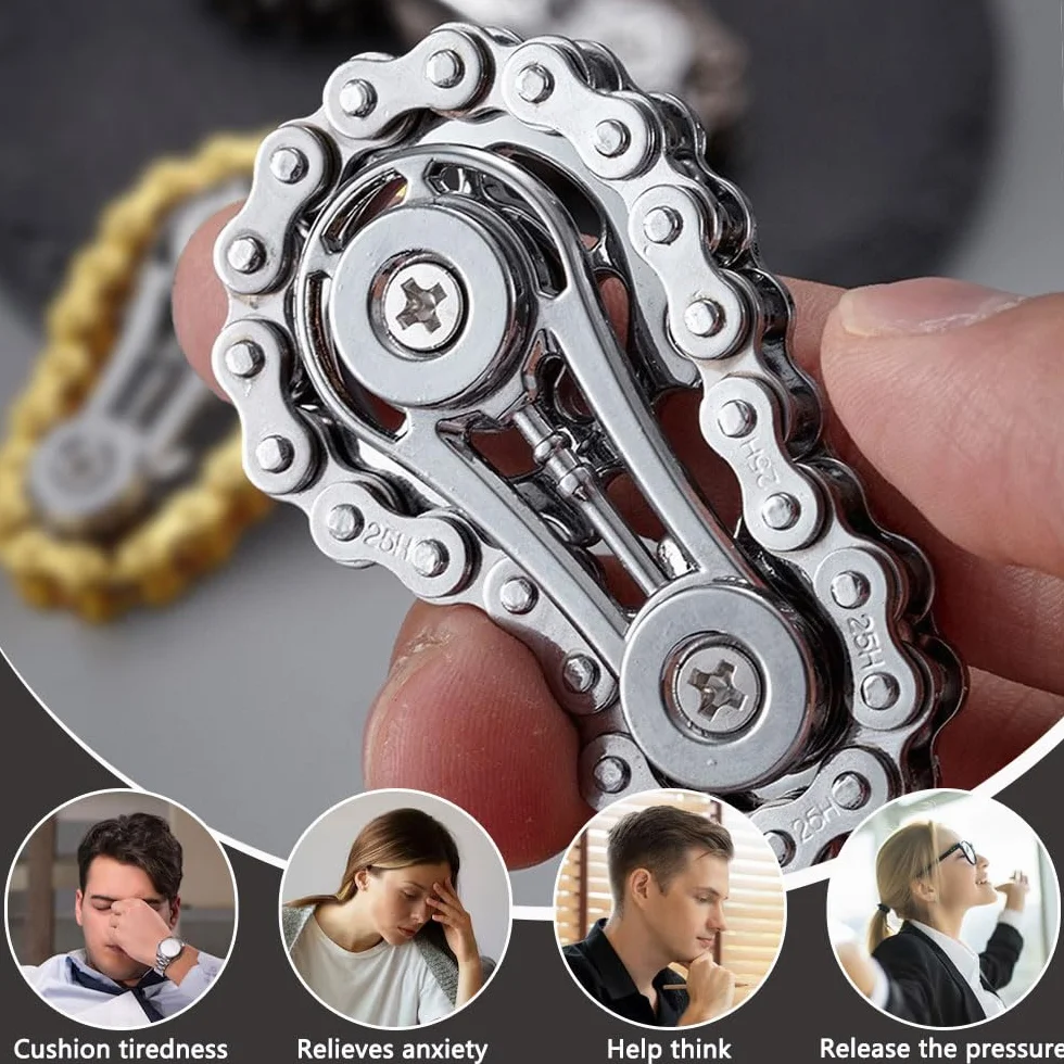 3 sztuki Fidget Spinner Toys Figit Spielzeug z 2 przekładniami Zabawka Fidget Metal Łańcuch rowerowy Trwałe i gładkie łożysko dla dorosłych i dzieci łagodzą stres, niepokój
