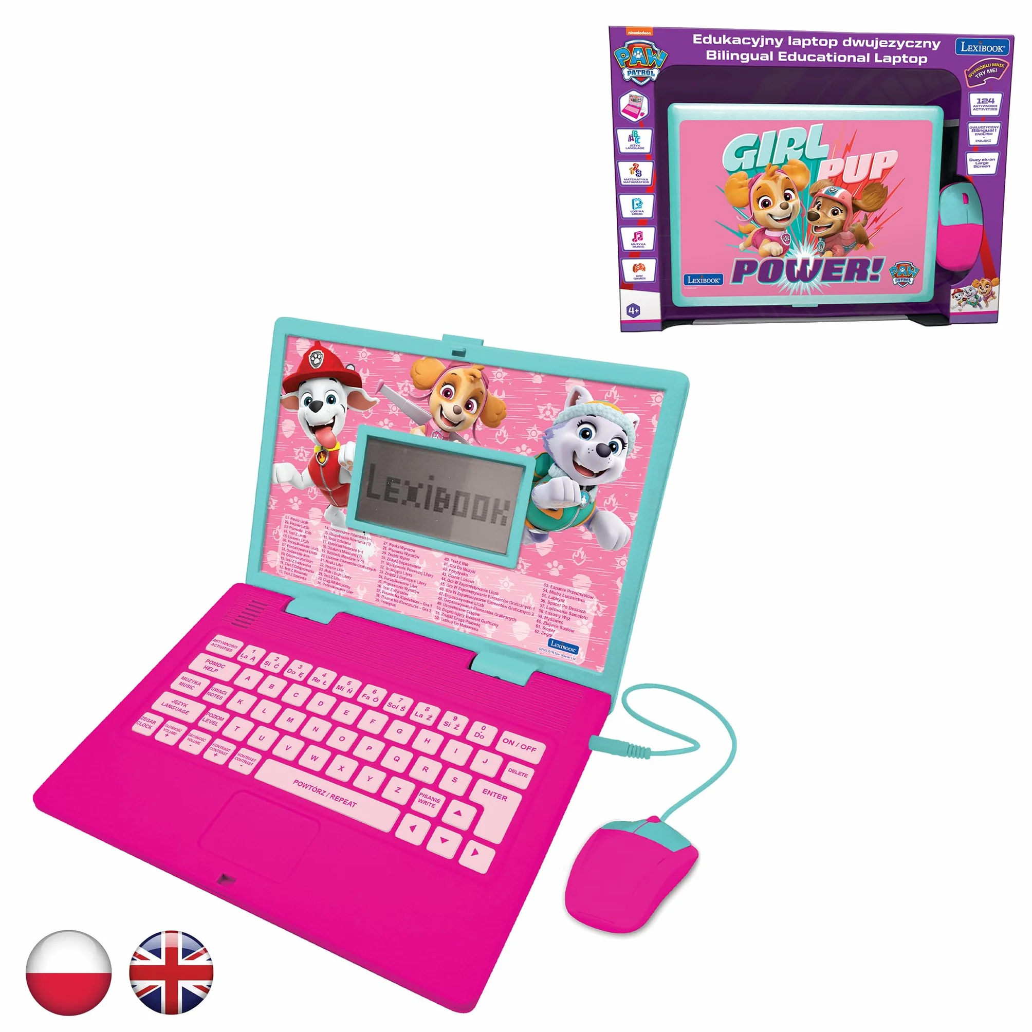 Lexibook Psi Patrol Dwujęzyczny Komputer Edukacyjny 124 Aktywności Językowe Różowy JC598PAGi17