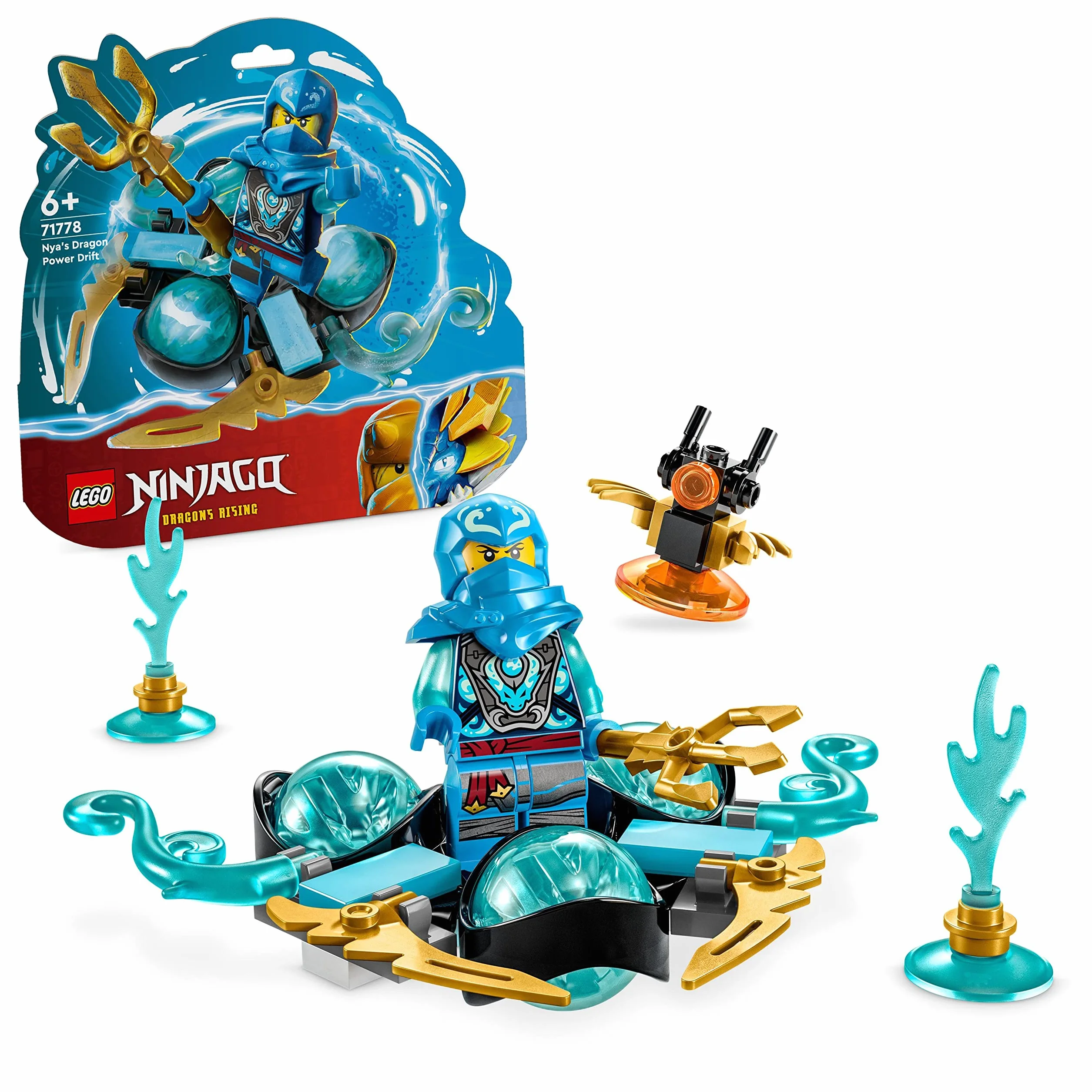 LEGO 71778 NINJAGO Smocza moc Nyi — driftowanie spinjitzu, zabawka kolekcjonerska ninja dla dzieci w wieku od 6 lat, wirujący zestaw z minifigurą Nyi do wykonywania sztuczek, pomysł na mały prezent