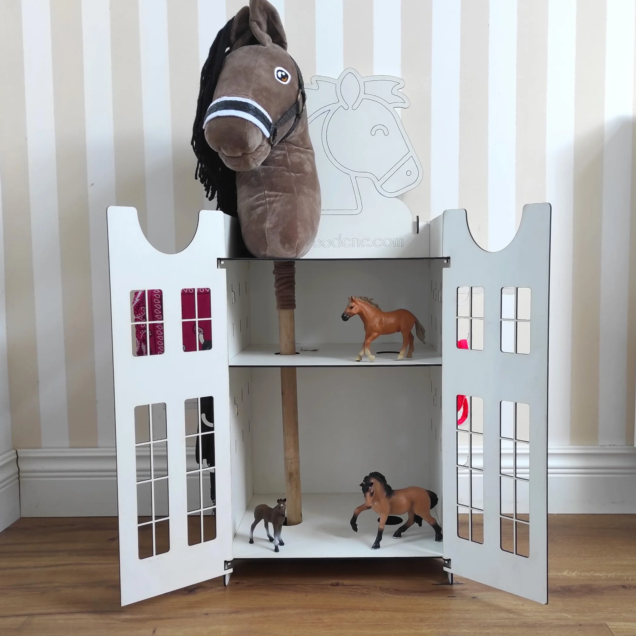 Hobby Stajnia dla 2 koni, drewniana stajnia dla 2 koni, stojak hobby, akcesoria do przechowywania i haków