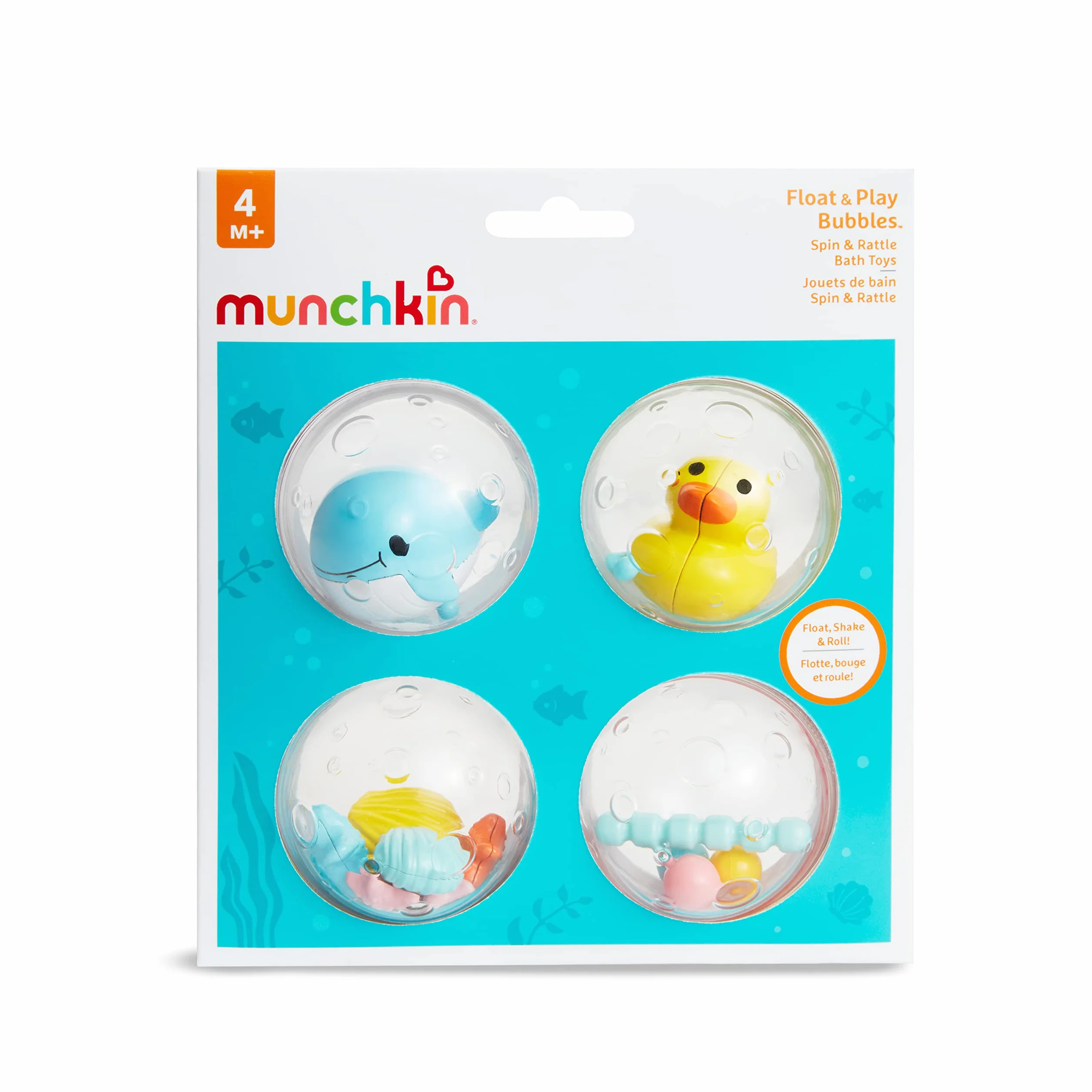 Munchkin Float and Play Bubbles zabawka, zabawka do kąpieli dla niemowląt, 4 sztuki, wielokolorowa