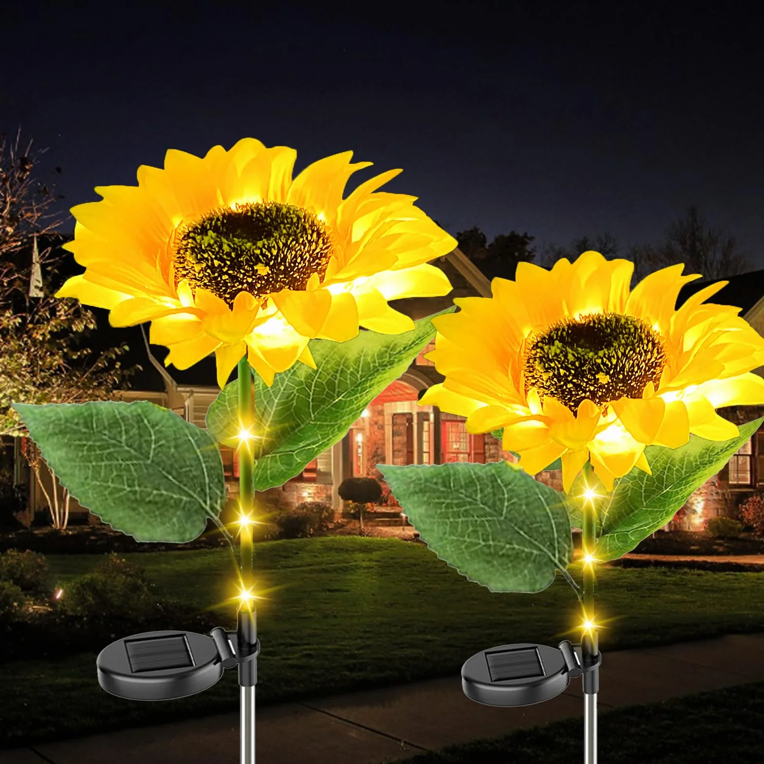 Lampy solarne do użytku na zewnątrz, 2 sztuki, słoneczniki, lampy solarne do ogrodu, dekoracja ze świecącymi łodygami, wodoszczelność IP65, solarne oświetlenie ścieżek zewnętrznych, na trawnik,