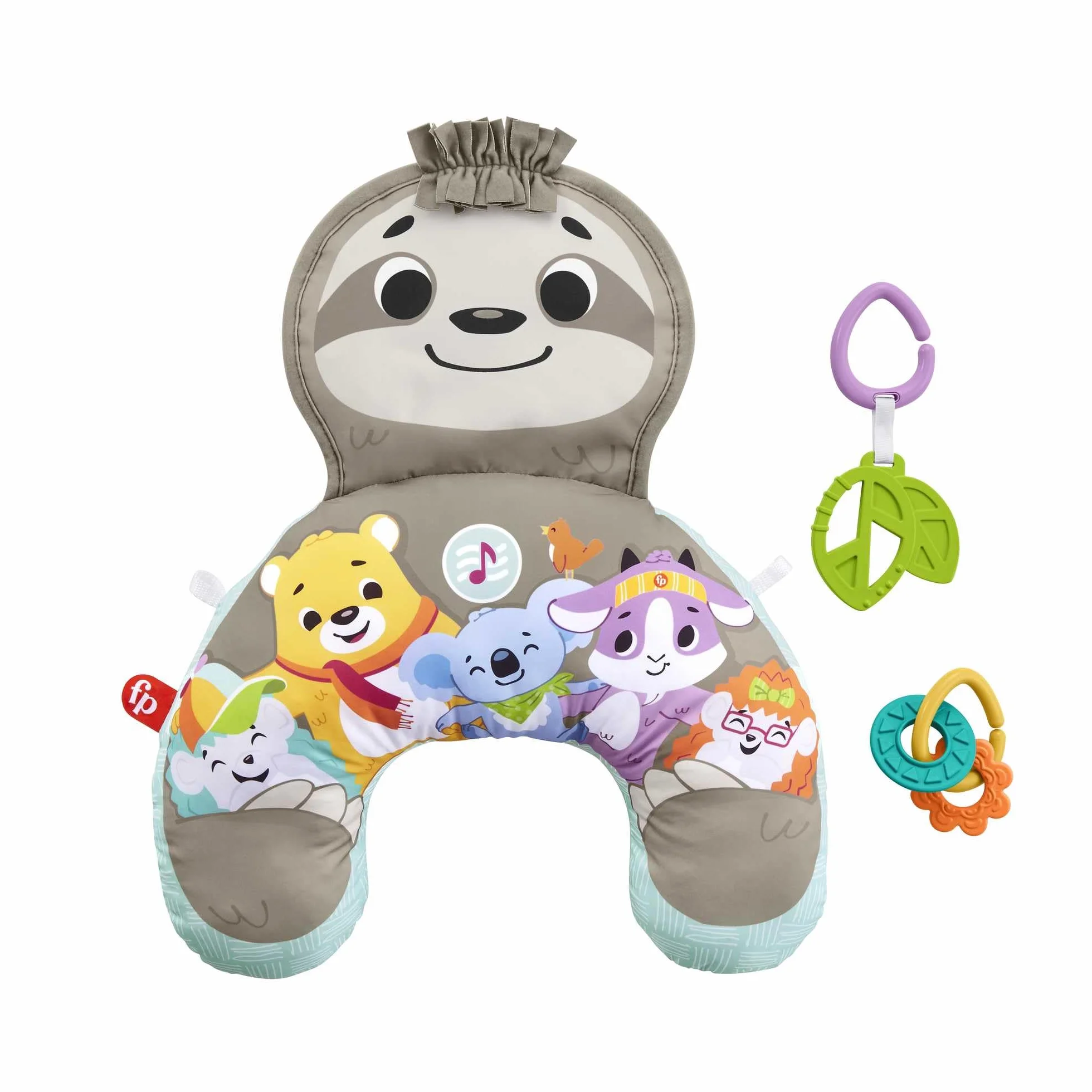 Fisher-Price Poduszka z wibracjami Muzyczny leniwiec z podparciem podczas zabawy na brzuszku + zabawki aktywizujące, GRR01