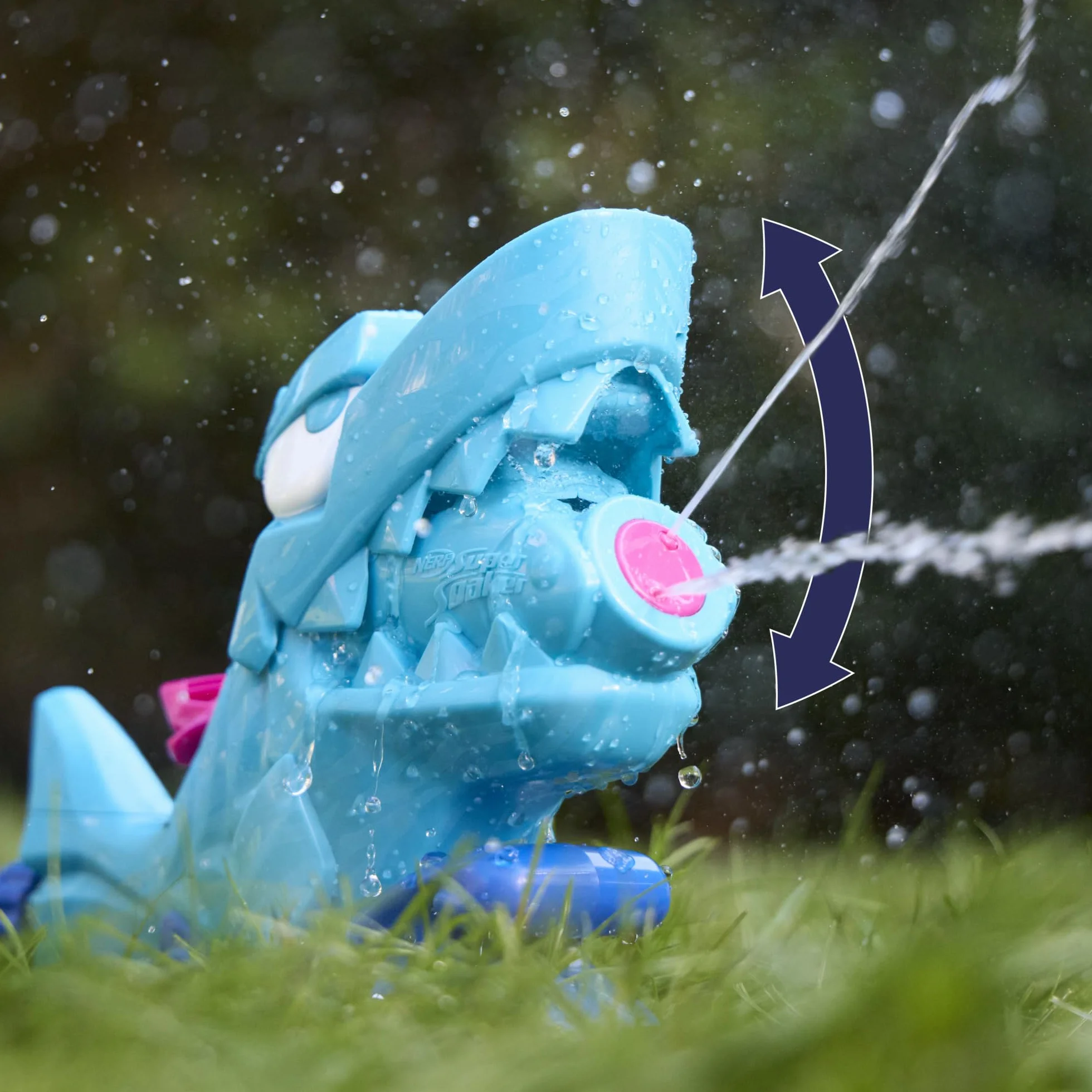 Zabawka wodna Nerf Super Soaker Hop & Chomp, polewanie strumieniami wody, kłapiąca szczęka, podłączanie do węża ogrodowego, zabawki dla dzieci do wodnej zabawy poza domem, wiek: od 3 lat