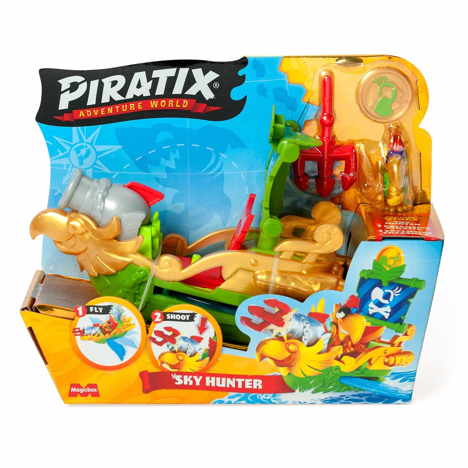 PIRATIX ADVENTURE WORLD Łódź piracka w kształcie papugi, w zestawie 1 statek piracki, 1 ekskluzywny piratix, 1 ekskluzywny skarb, 1 x akcesorium, 1 armata i 1 pocisk