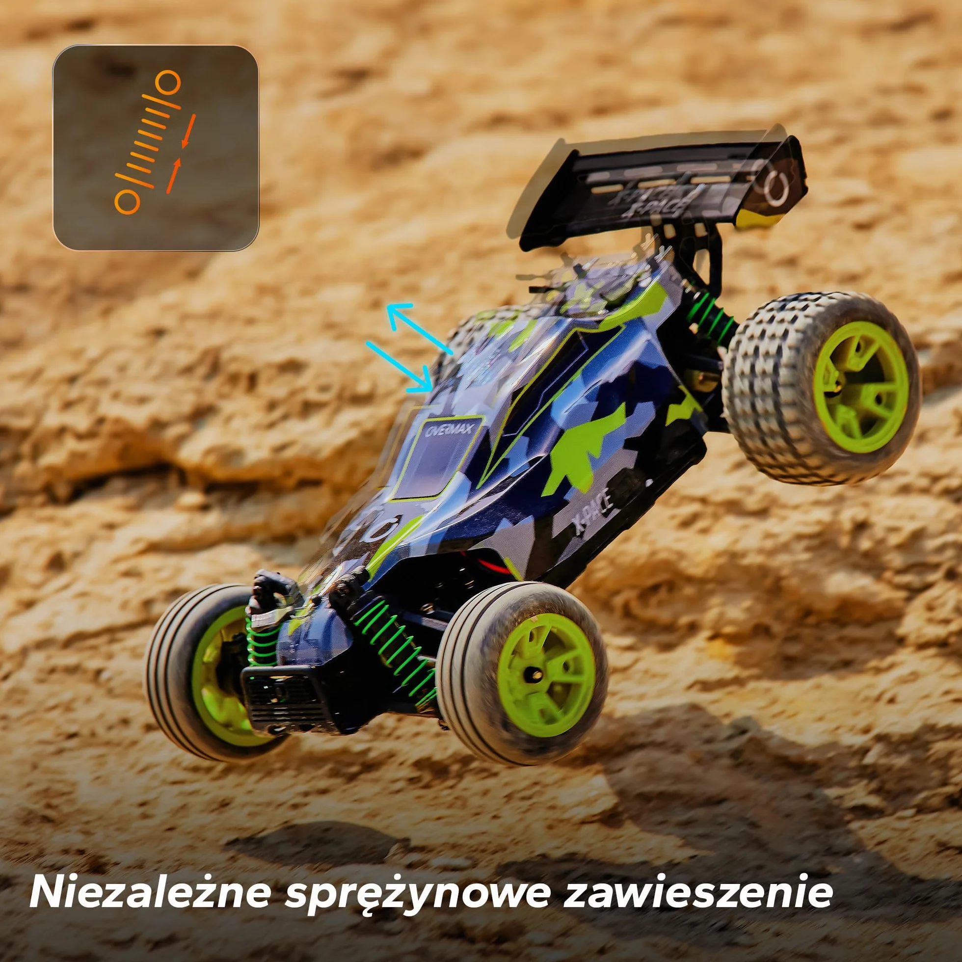 OVERMAX X-Pace 4x4 Samochód Zdalnie Sterowany 1:18 45km/h 100m Bateria Li-ion 850mAh LED