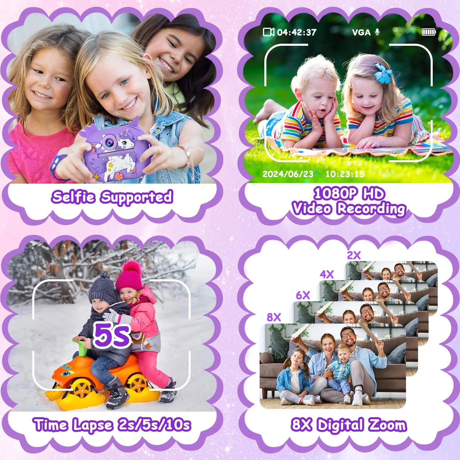 Aparat Natychmiastowy Dziecięcy Aparat Cyfrowy 3-12 Lat + 5 Rolek Papieru Termicznego Druku Natychmiastowego Aparat Fotoapparat Natychmiastowy Druk Kids Aparat Fotograficzny Dziecięcy Aparat