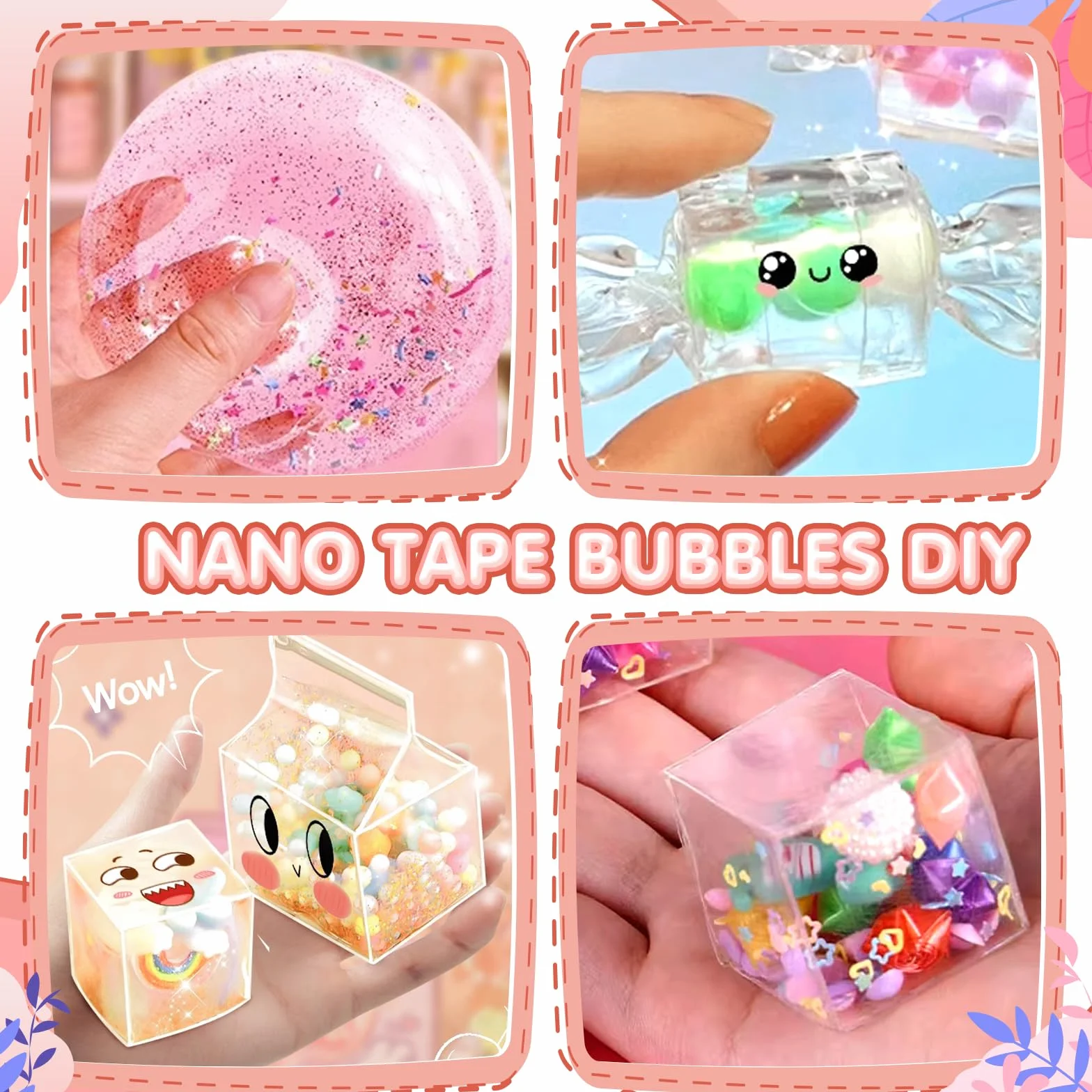Nano Tape Bubbles, zestaw 65 sztuk, nano taśma dla dzieci z cekinami, zestaw do robienia baniek, zestaw "zrób to sam" dla dziewcząt, chłopców