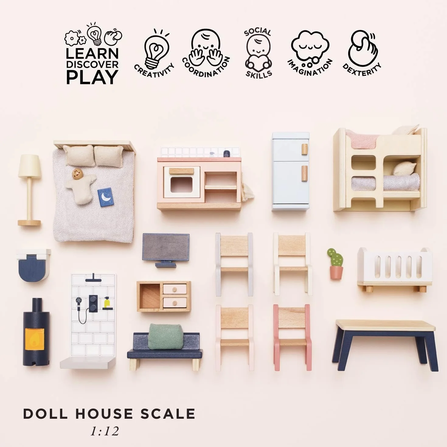 Le Toy Van - Wooden Dolls House Full Starter Furniture & Accessories Play Set For Dolls Houses, Dolls House Furniture Sets - Ages 3+