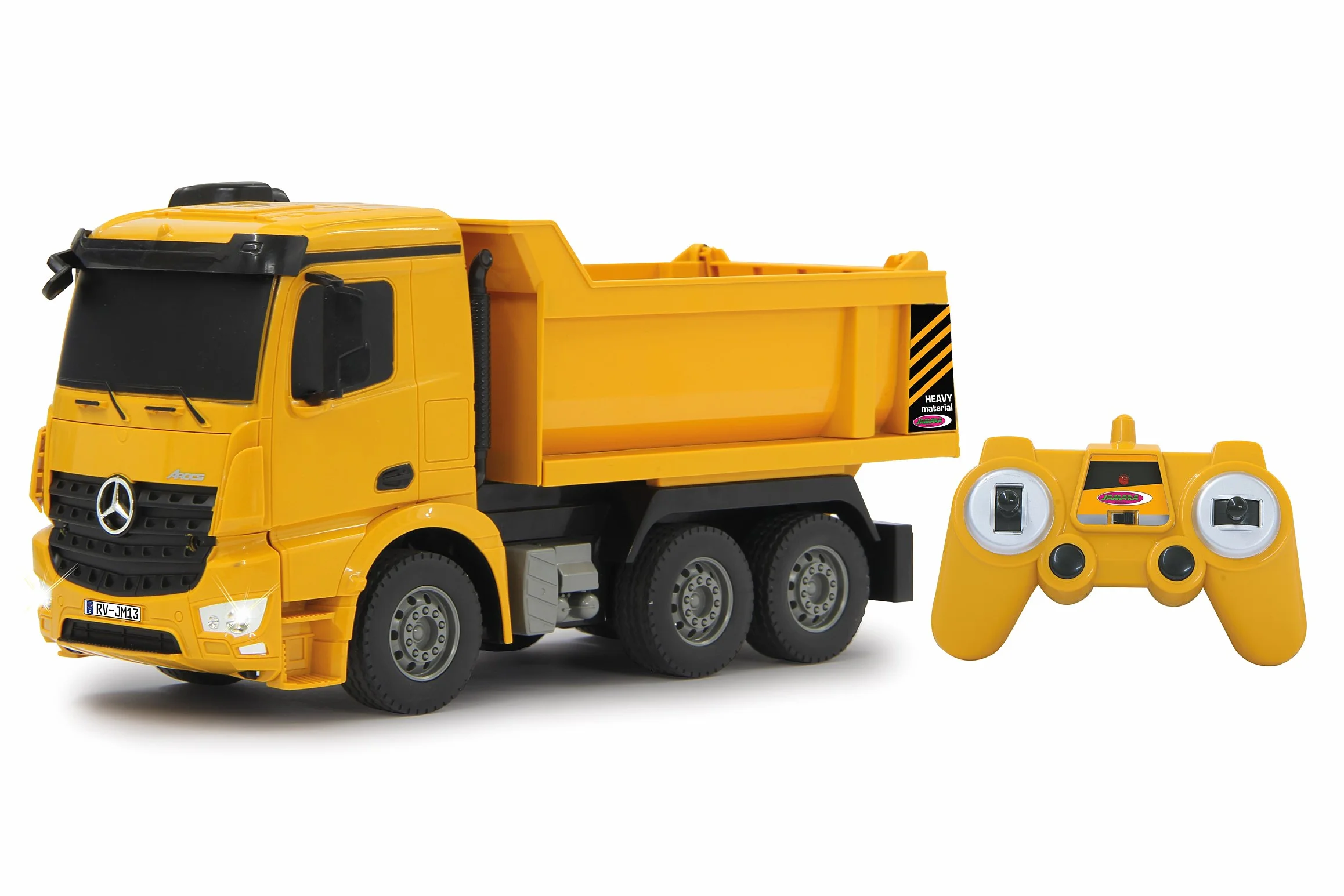 JAMARA 405108 – wywrotka Mercedes Arocs 1:26 2,4 G – wgłębienie uchylne w górę/w dół, światło z przodu, profilowane gumowe opony