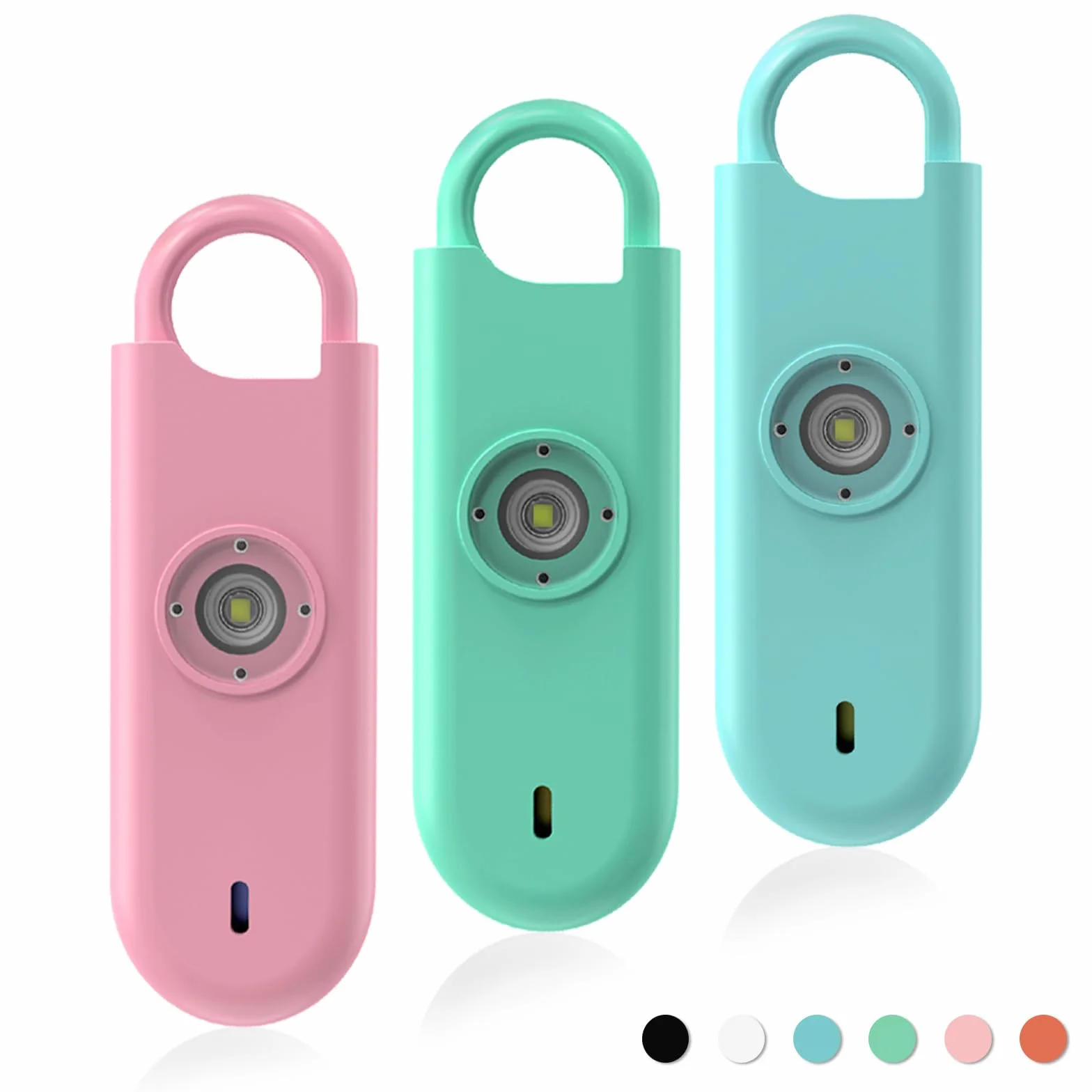 Fauxomor osobisty alarm dla kobiet, 3 sztuki 140 dB alarm bezpieczeństwa i samoobrony z powiadomieniem o niskim poziomie baterii i światłem stroboskopowym(Niebieski+Zielony+Różowy)