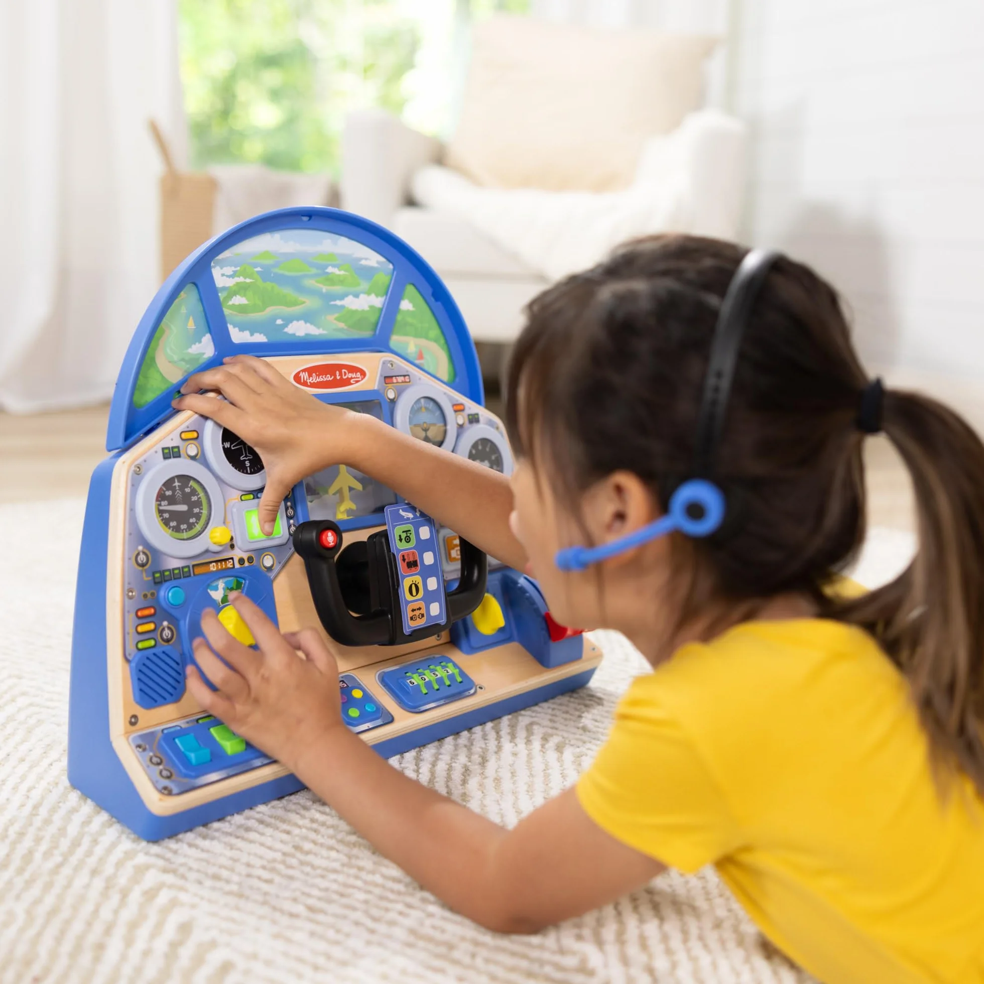 Melissa & Doug, Zabawkowa drewniana, interaktywna deska przyrządów samolotu odrzutowego dla chłopców i dziewczynek w wieku powyżej 3. roku życia