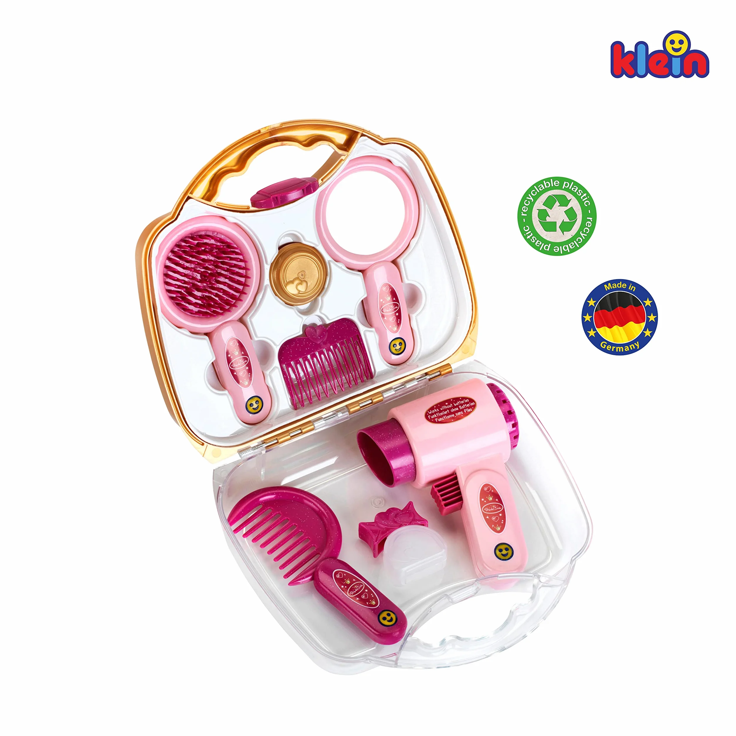 Theo Klein Princess Coralie Hairdressing Case with Hairdryer, Styling Accessories, Mirror, Brush for Children Aged 3+