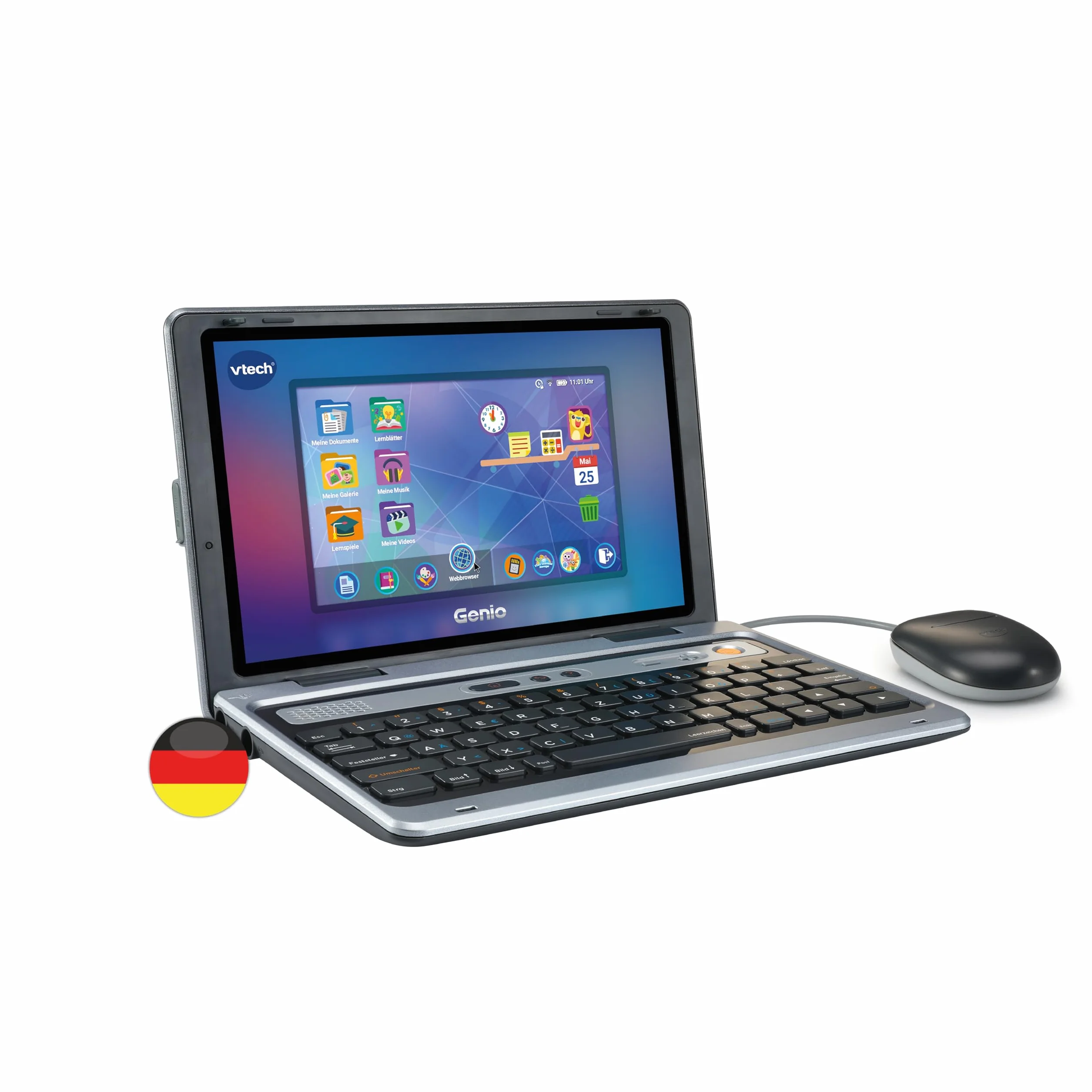 VTech Genio learning laptop XL - komputer edukacyjny z dużym 7" ekranem LCD z dostępem do Internetu, programem tekstowym i dużą ilością treści edukacyjnych - dla dzieci w wieku 5-12 lat, szary