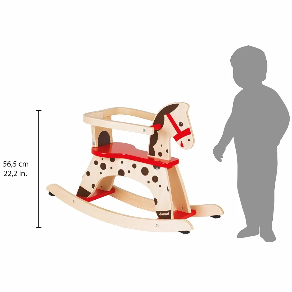 Janod - Caramel Wooden Rocking Horse - Toddler Toy - Learning Balance - For children from the Age of 1, J05984, Brown and Red