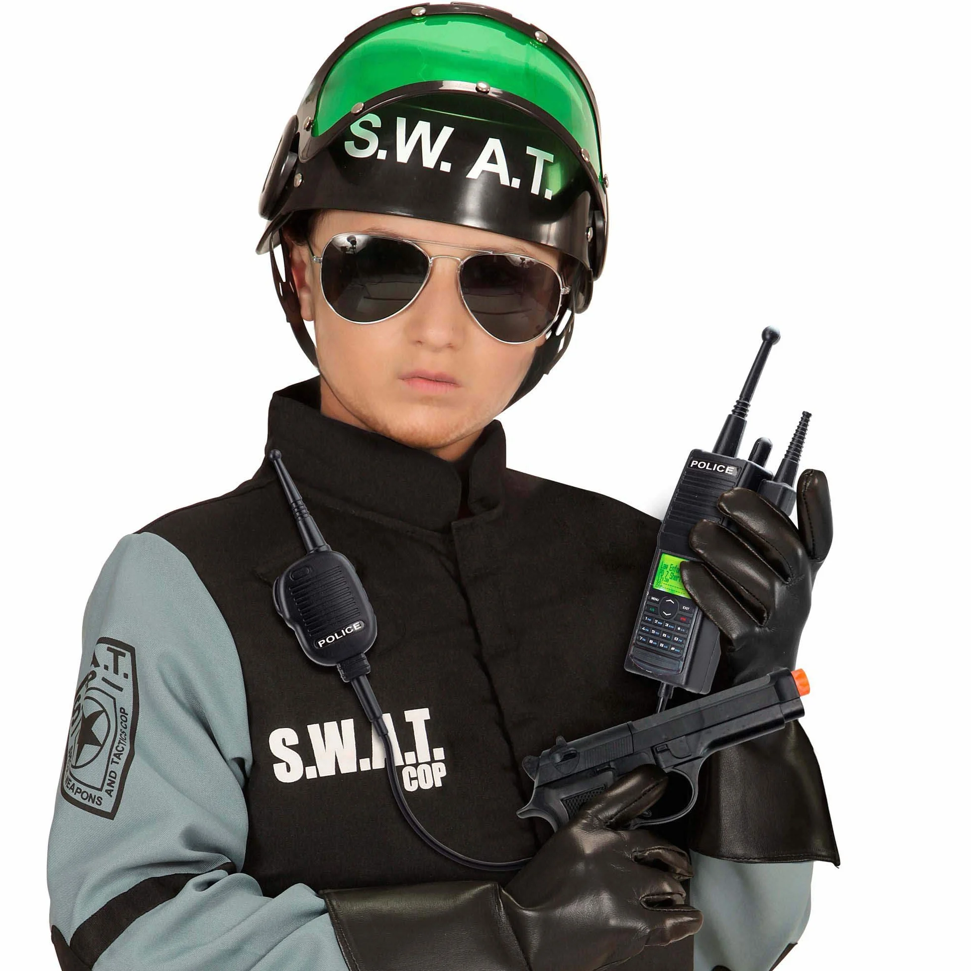 W WIDMANN MILANO Party Fashion - 28227 - Akcesoria kostiumowe S.W.A.T. dla dzieci, kask, pistolet i radio, czarne, SEK, karnawał, impreza tematyczna