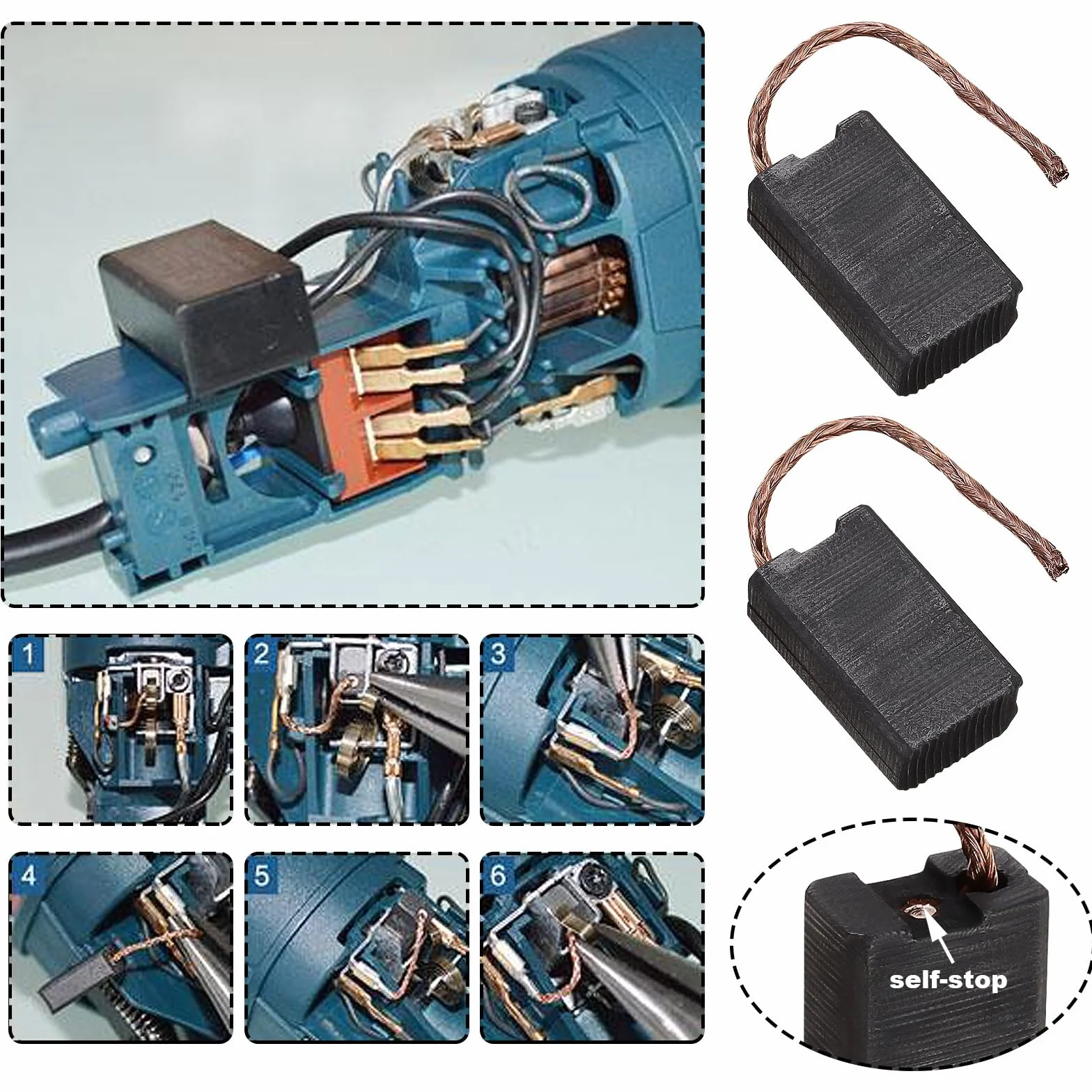 2 pary szczotek węglowych z Autostop 7 x 12 x 20 mm, elektryczna szlifierka kątowa, silnik, szczotki węglowe, kompatybilne z Parkside PWS 230 D4