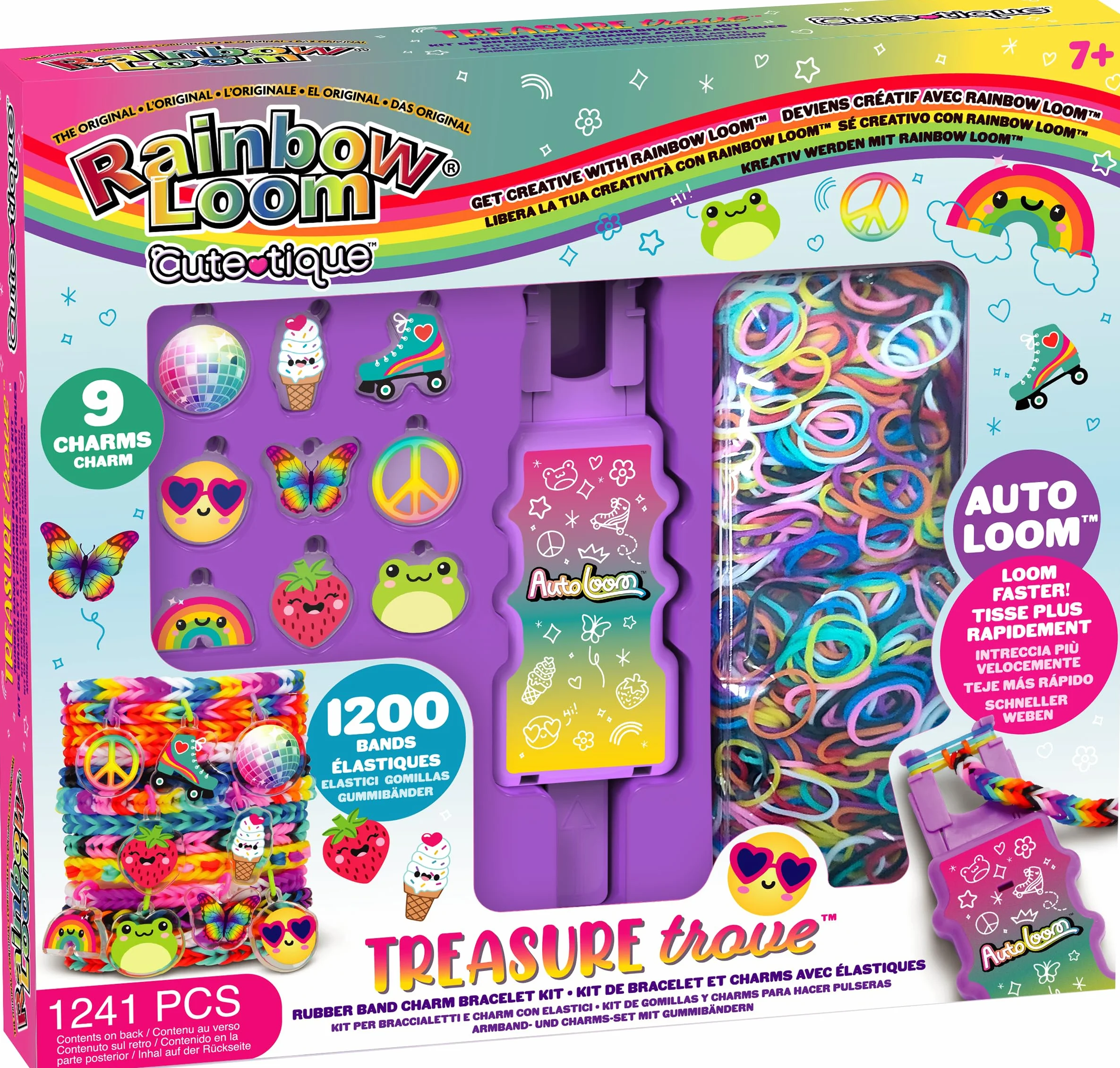 Bandai - Rainbow Loom Cute Tique - Zestaw elastycznych bransoletek z automatyczną produkcją - Kreatywny wypoczynek - zawiera 1200 gumek, auto-loom i akcesoriów - Asortyment - Zabawka dla dzieci od 7
