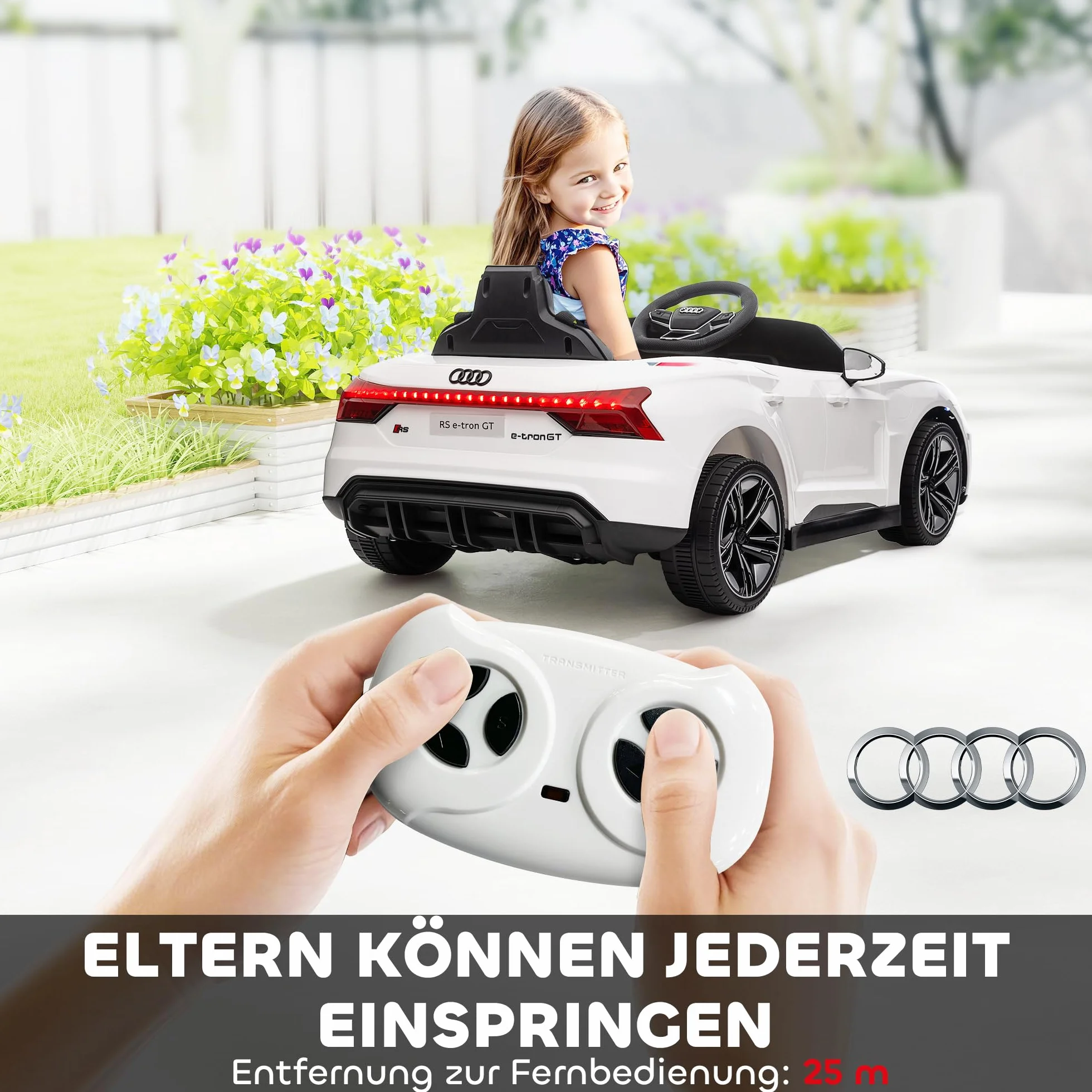 HOMCOM Samochód elektryczny dla dzieci, samochód dziecięcy z pilotem zdalnego sterowania, Audi RS e-tron GT, pojazd dziecięcy z pasem bezpieczeństwa, klaksonem, muzyką i reflektorem, do 5 km/h, dla