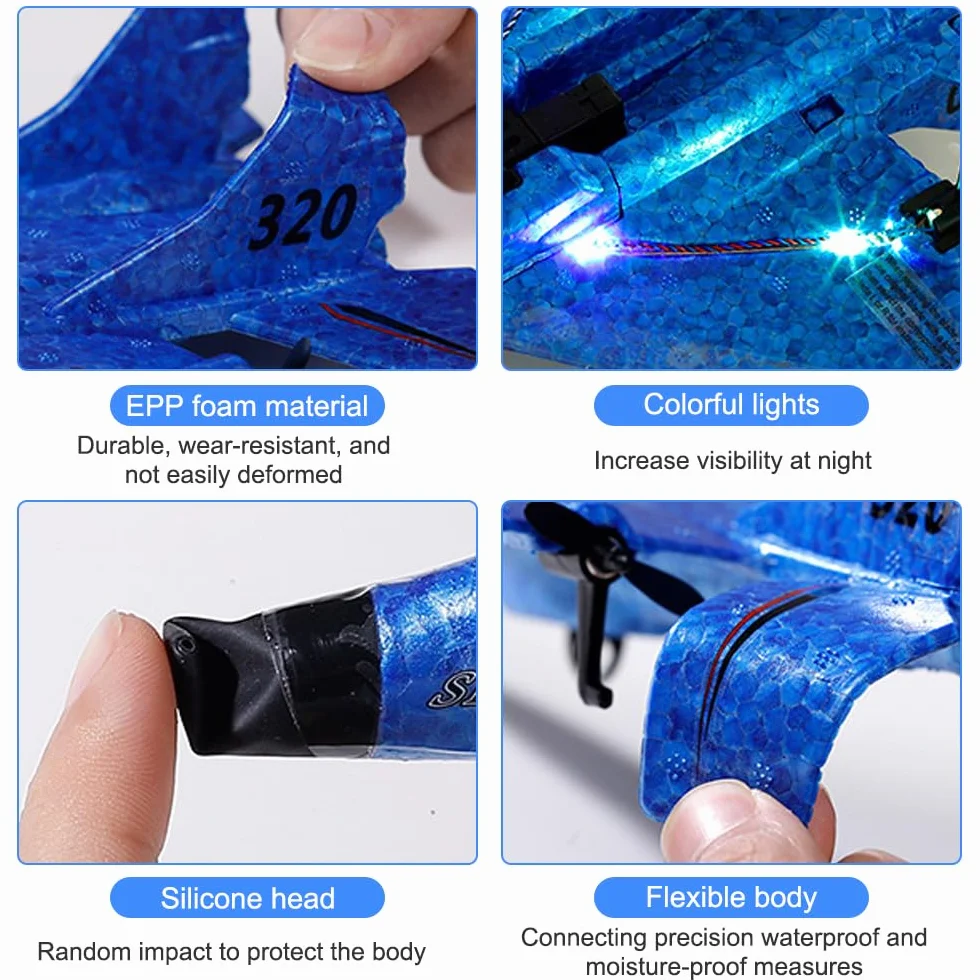 RC samolot 2CH, 2,4 GHz, zdalnie sterowany samolot, zabawka styropianowa ze światłem LED, zdalnie sterowany samolot z pilotem zdalnego sterowania i ładowaniem USB, samolot RC dla dorosłych