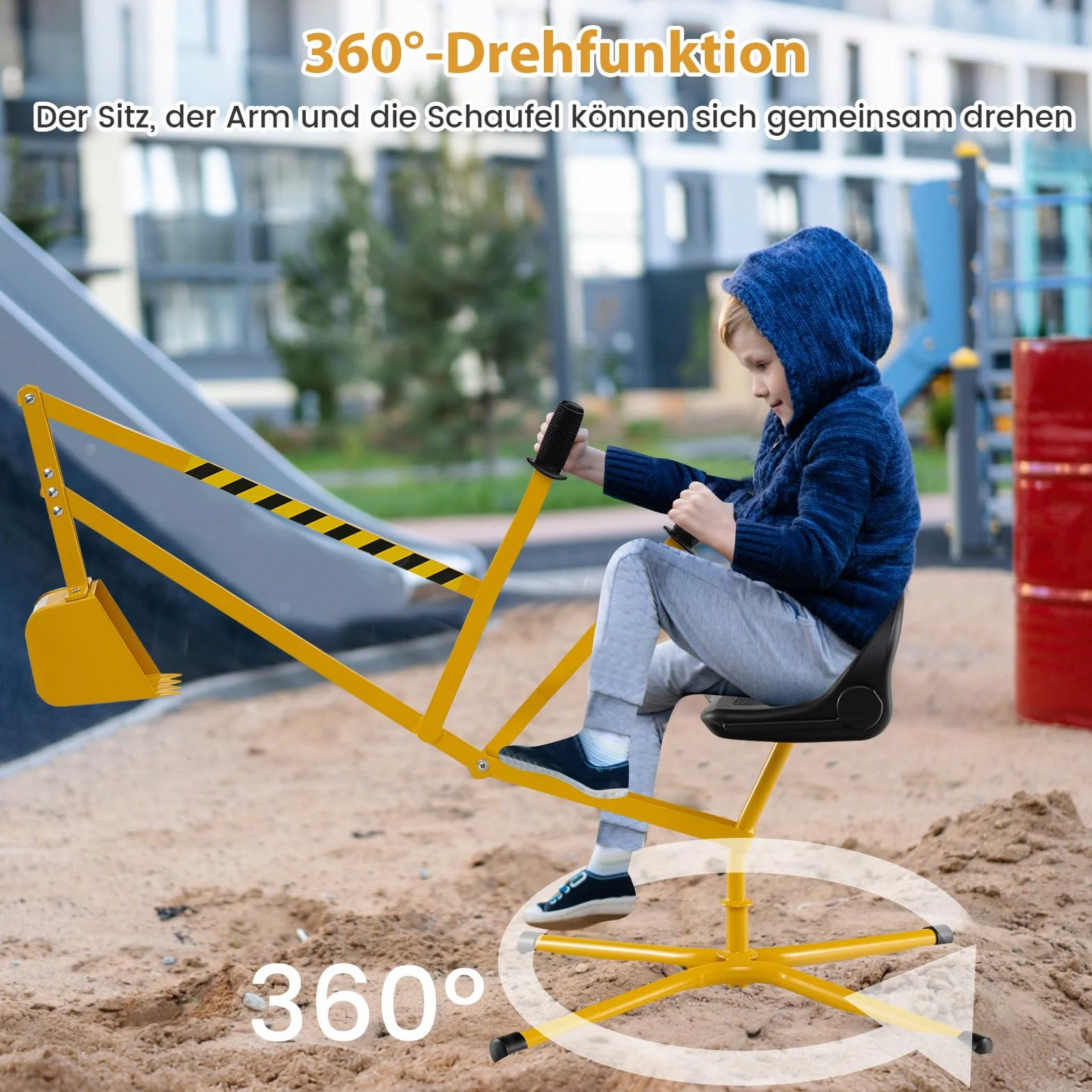 COSTWAY Koparka do siedzenia obracana o 360°, metalowa koparka do siedzenia na górze, z szuflą i sterowaniem 2-ręcznym, koparka dla dzieci od 3 lat (żółta)