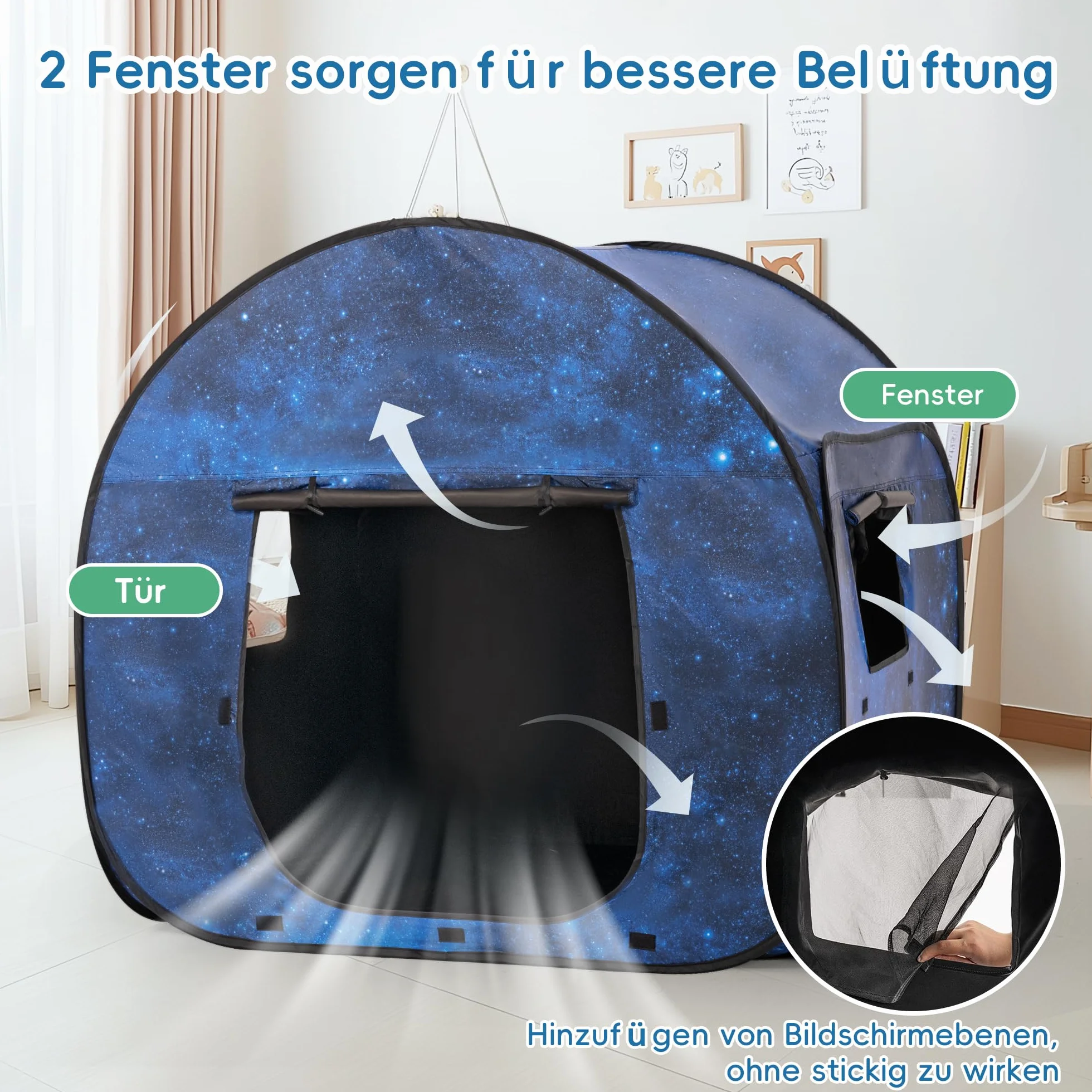 cossy Namiot sensoryczny, bardzo duży namiot rozkładany 120 x 120 cm, dla dzieci z autyzmem, namiot do zabawy zaciemniający, namiot dziecięcy do użytku wewnątrz, jaskinia pop-up, dla dzieci z autyzmem