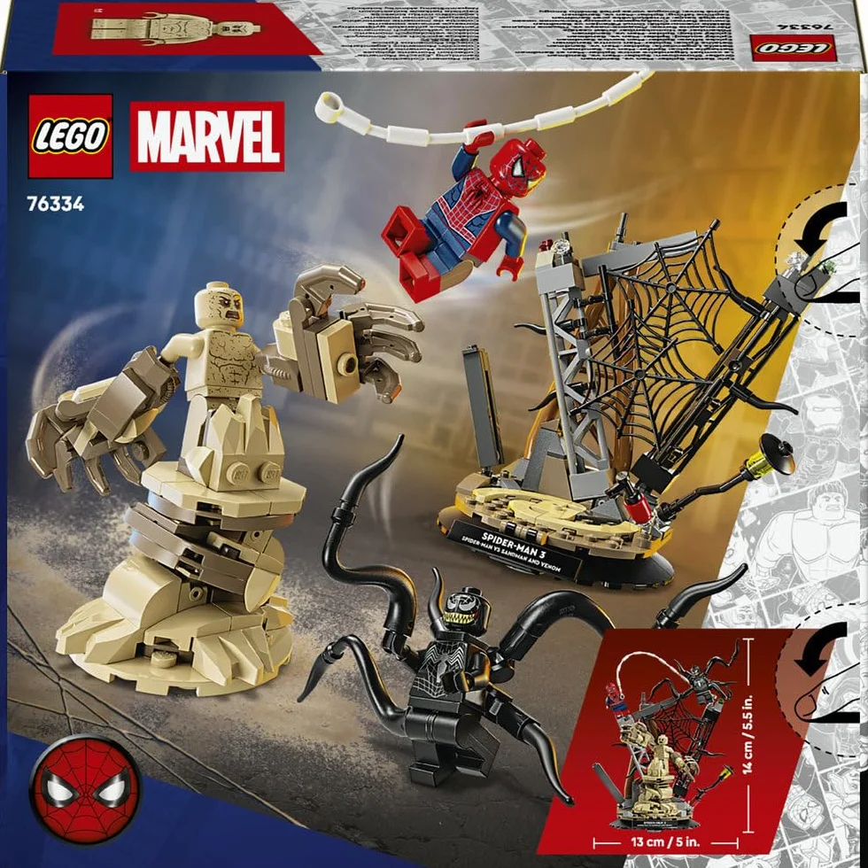 LEGO ǀ Marvel Epicka bitwa: Spider-Man kontra Sandman, klocki dla dzieci z Venomem, zabawka dla chłopca i dziewczynki od 9 lat, pomysł na prezent z superbohaterem i dekoracja pokoju dziecięcego 76334