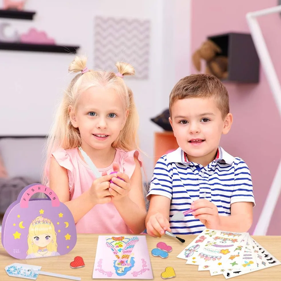 Aomig Naklejka księżniczki 4 w 1, rękodzieło, sukienka księżniczki, naklejka, torba do makijażu dla dzieci, do makijażu, księżniczki, do przebierania się, zabawy na papierze, dla dzieci w wieku od 4