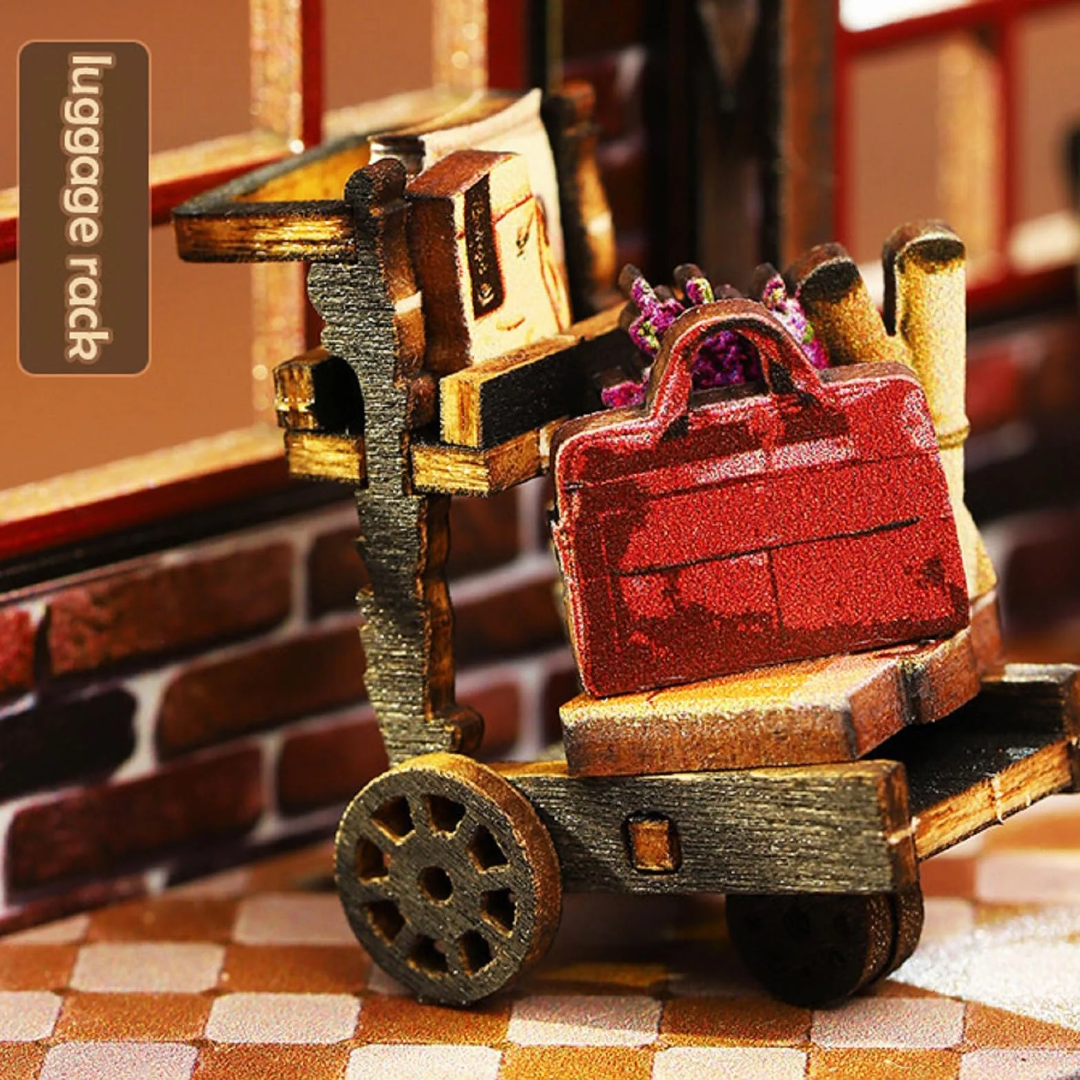 Drewniany zestaw kącika książek 3D puzzle podpórka na książki z LED miniaturowy domek steampunk