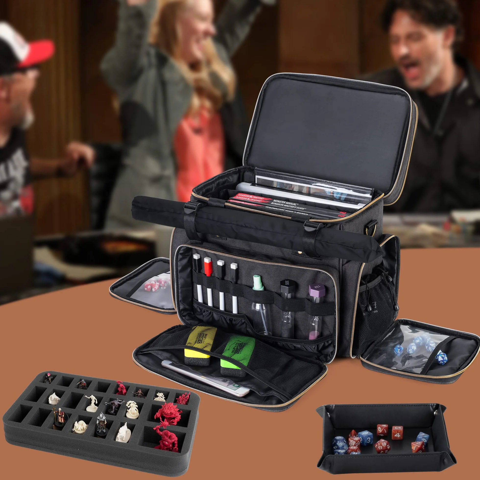 Trunab Blat RPG Torba Poszukiwacza Przygód, Kompatybilna z Lochami i Smokami, Duża Torba DND z Warstwą Miniaturowej Pianki, Torba do Przechowywania Maty, Pasuje do Podręcznika Gracza, Kości