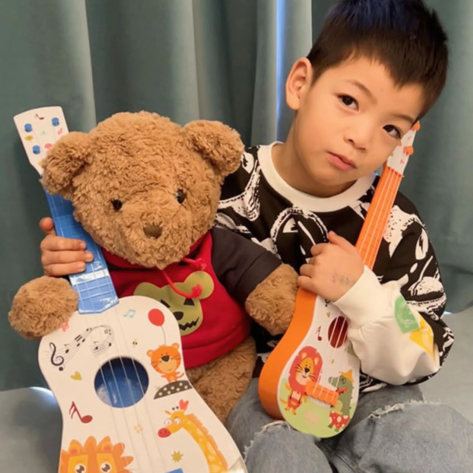 41 cm Gitara Zabawka, Ukulele dla dzieci, gitara dla dzieci, mini gitara dla dzieci, muzyka zabawki edukacyjne, gitara dla dzieci z 4 regulowanymi strunami, dla początkujących, dziewcząt, chłopców