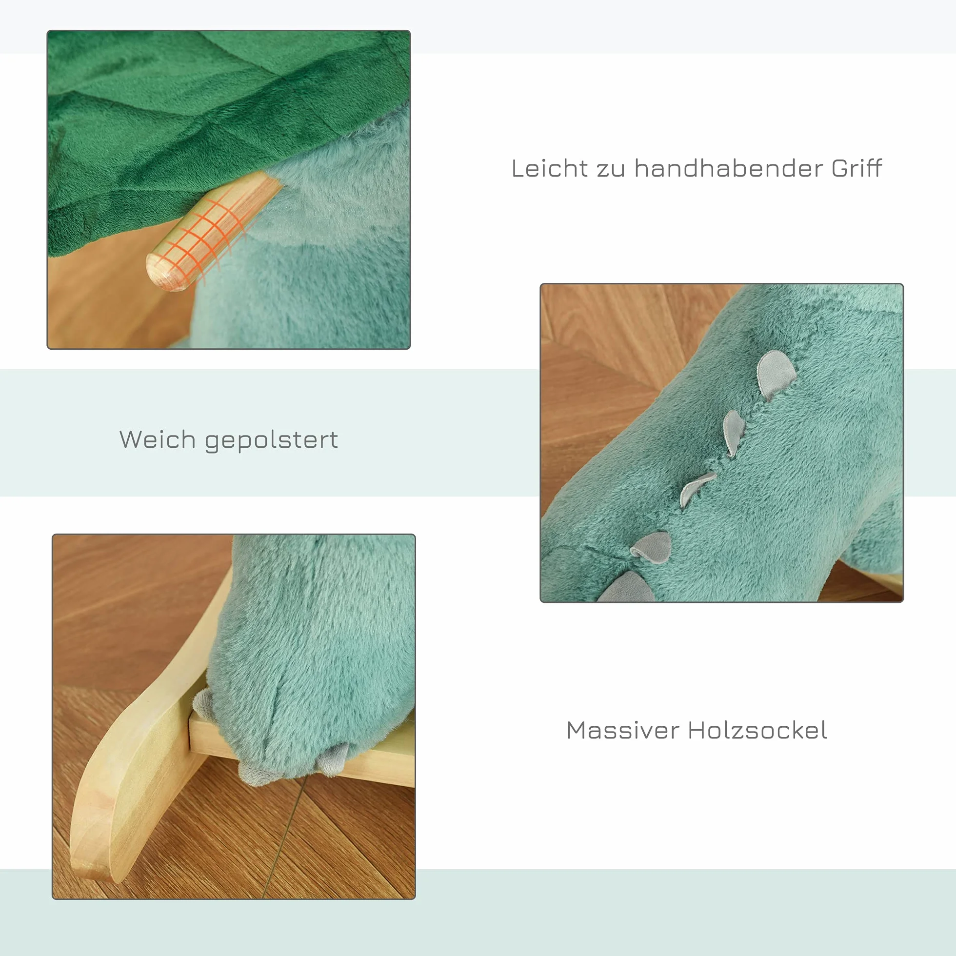 Koń na biegunach HOMCOM pluszowy zwierzak na biegunach huśtawka dla dzieci zabawka dla dzieci 36-72 miesięcy tworzywo sztuczne kolor ciemnozielony 71x28x60 cm