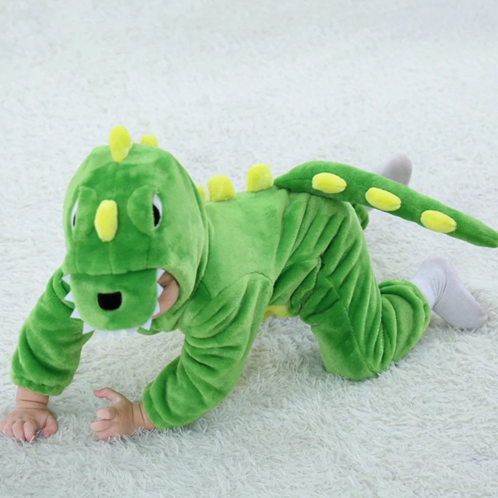 LOLANTA Kostium dla dziecka dinozaura smoka, lis śpioszki flanelowe z kapturem, kostium na Halloween, prezent na Boże Narodzenie
