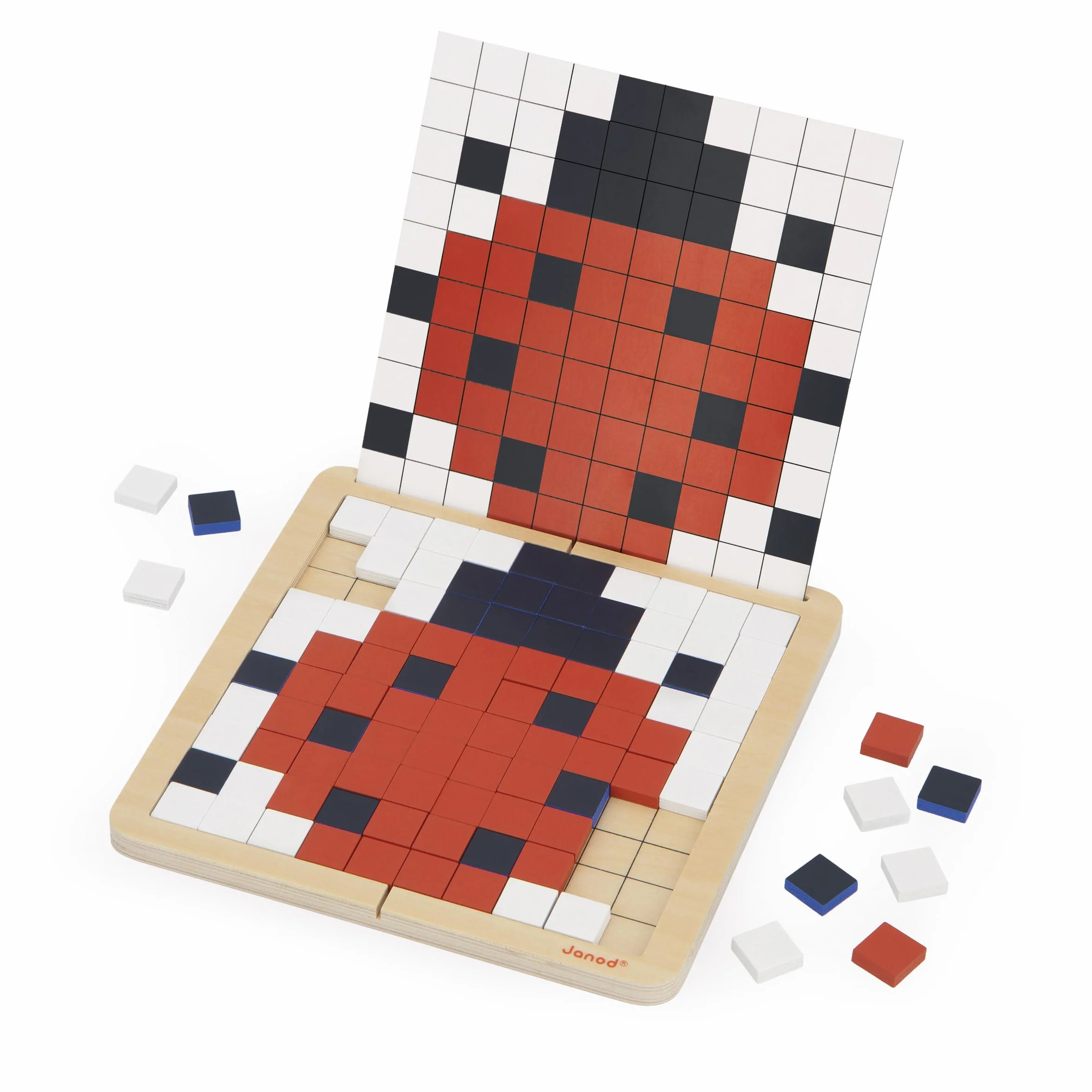 Janod Symétrie & Codage-4 Modes de Jeu-12 Modes à Reproduceire-Idéal Préparation Maternelle et Petite Section Zabawka edukacyjna dla dzieci - wyprodukowana z drewna FSCTM - od 5 lat - J05093, J05093