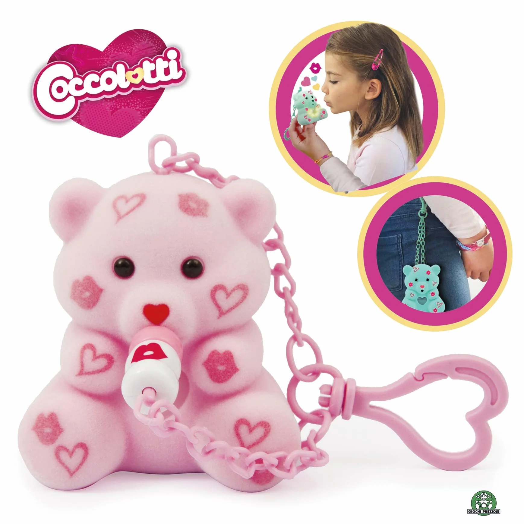 Giochi Preziosi COCCOLOTTI, interaktywny miś, który cię całuje, efekty świetlne, różowy wzór, dla dzieci od 3 lat, CCL093