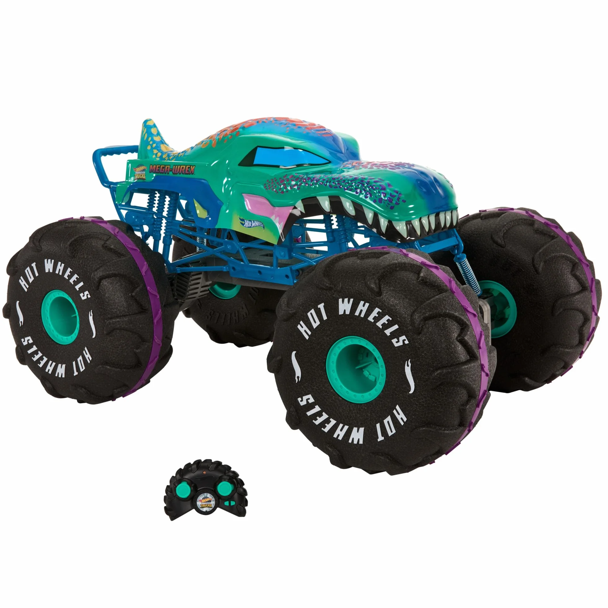 Hot Wheels Monster Trucks Zdalnie sterowany samochód, Mega-Wrex RC XL w skali 1/6, ponad 61 cm długości, HPK28