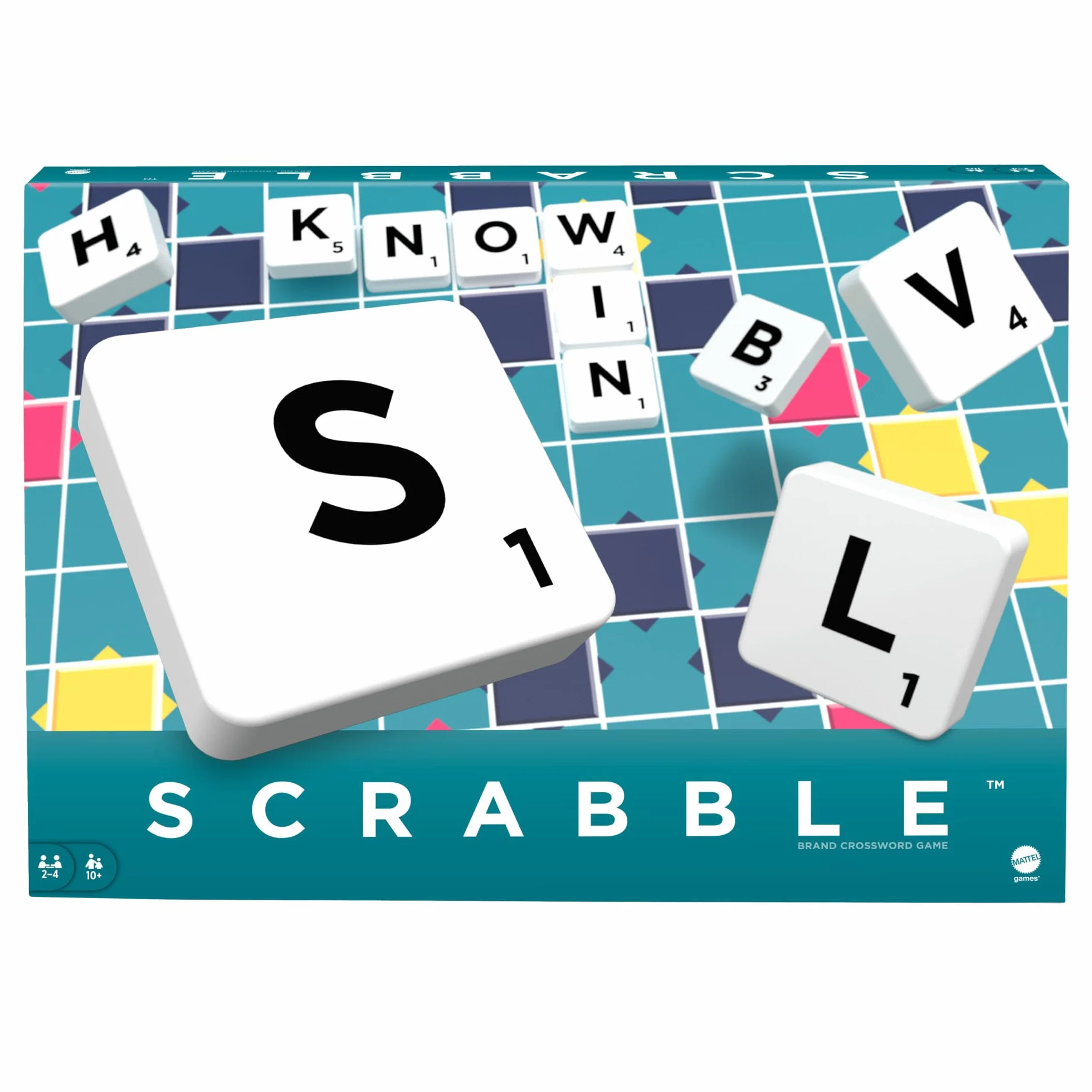 Scrabble Crossword - Classic Board Game - 100 Letter Tiles - 4 Racks - 1 Letter Bag - Instructions Included - for 2 to 4 Players - Gift For Kids 10 +, Y9592, Pack of 1