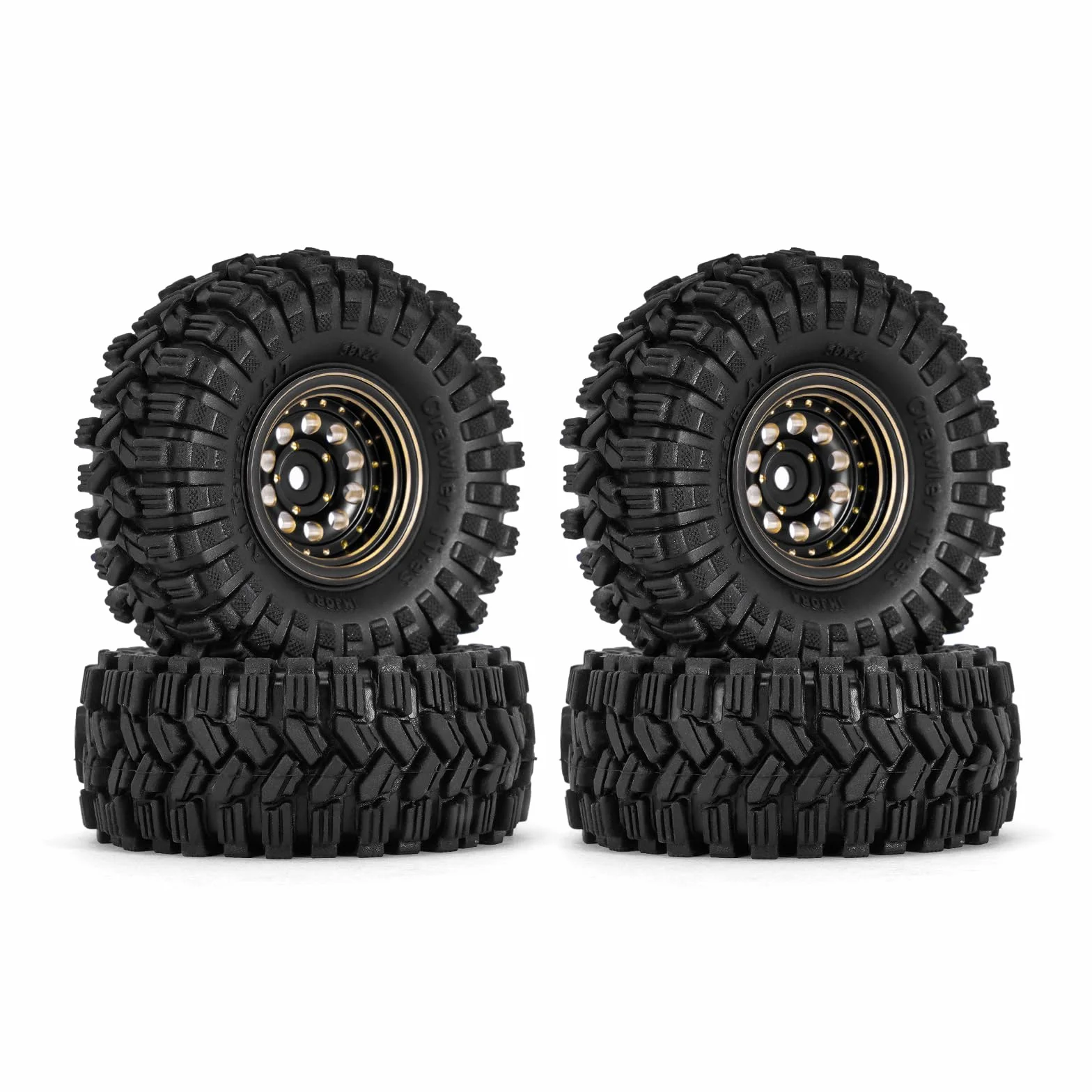 INJORA Czarna powłoka mosiężna 1.0 Beadlock zestaw kół z oponami do Axial SCX24 AX24 TRX4M FCX24 1/24 1/18 RC Crawler