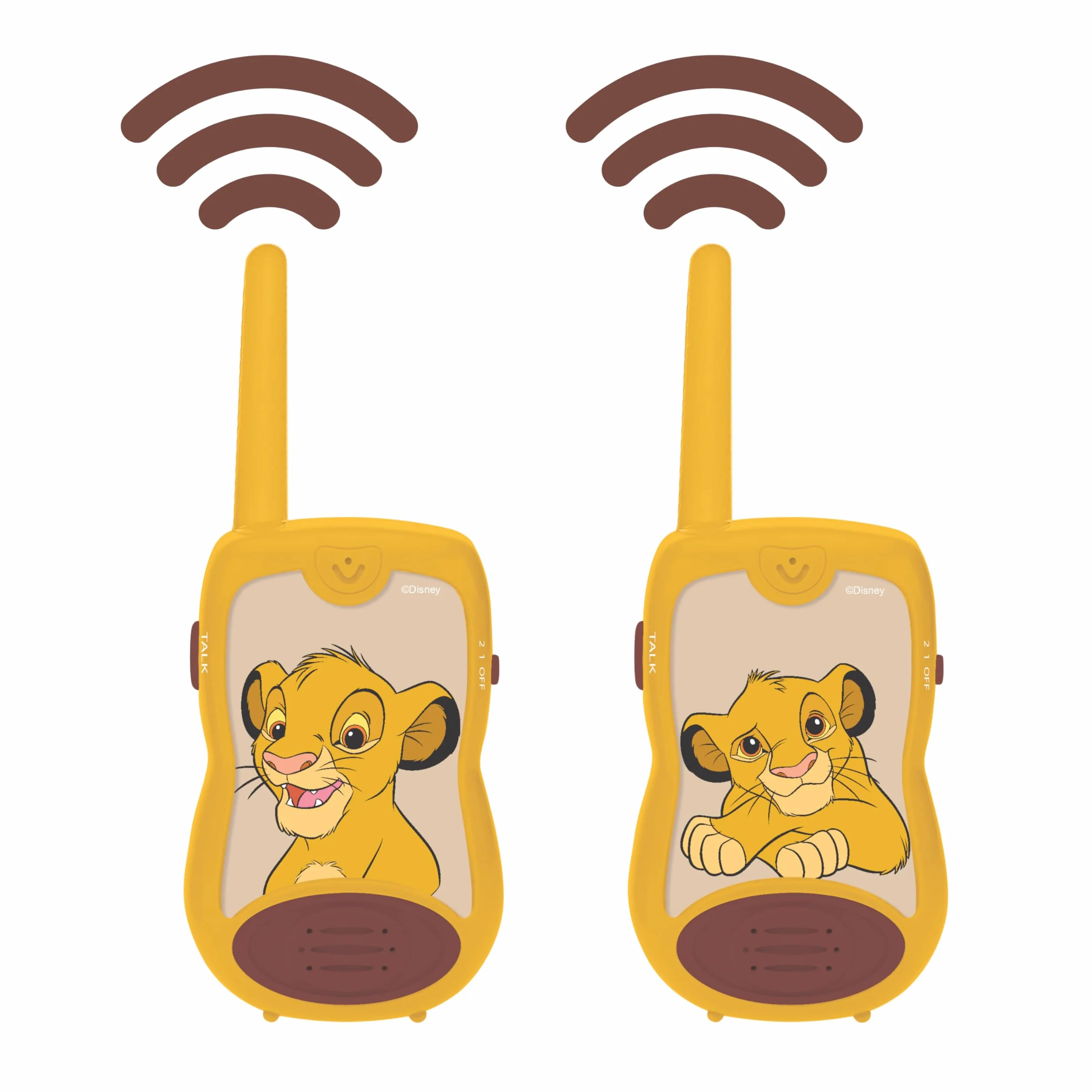 Lexibook, Disney Król Lew, Walkie-Talkie 200 M, Gra Komunikacyjna dla Dzieci, 2 Kanały Komunikacji, Pasek na Klips, Baterie, Żółty, TW12AN