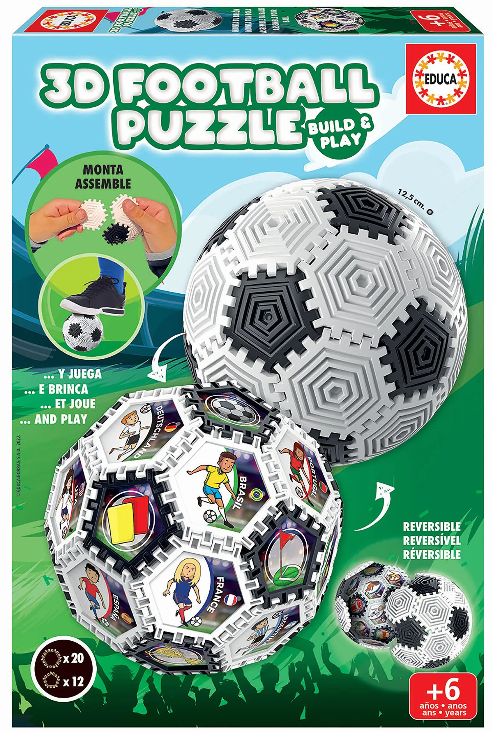Educa - Puzzle 3D Ball z 32 częściami i w którą możesz grać | Możesz jeździć na różne kształty. Od 6 7 8 lat (19210)