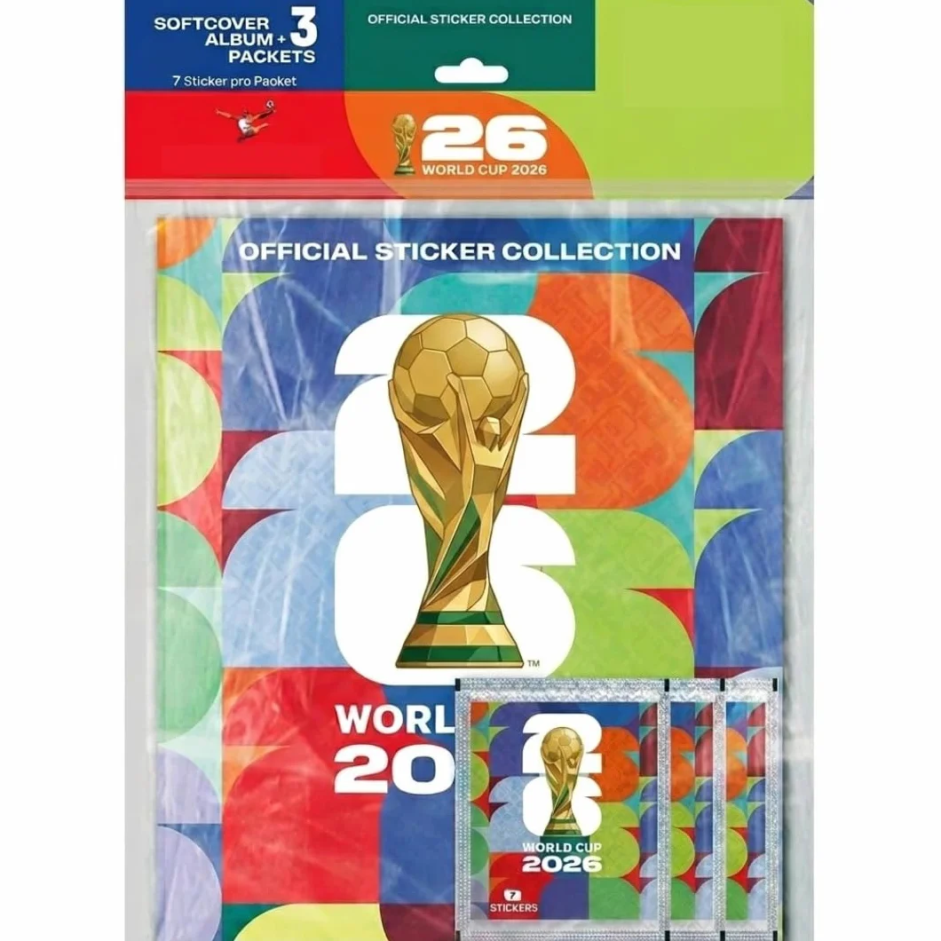 World Cup 2026 zestaw startowy z miękką okładką, album kolekcjonerski z 3 torebkami z naklejkami – oficjalny album z naklejkami dla kolekcjonerów i fanów piłki nożnej + ochrona przed wysyłką