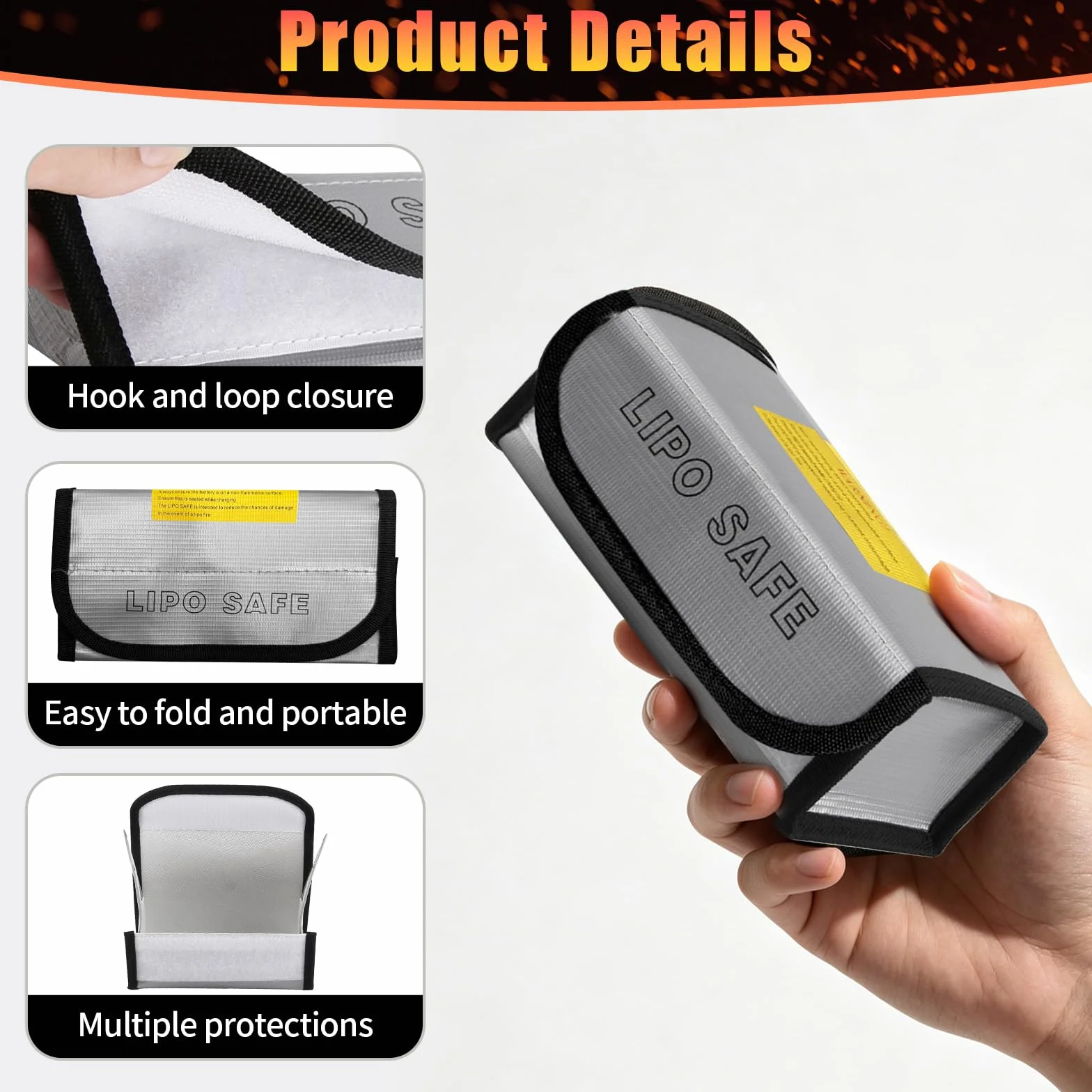 3 sztuki Lipo Safe Bag – ognioodporna torba na baterie, odporna na wysokie temperatury, torba bezpieczeństwa do akumulatorów Lipo/Ebike nadaje się do ładowania, przechowywania, transportu (18,5 x 7,5