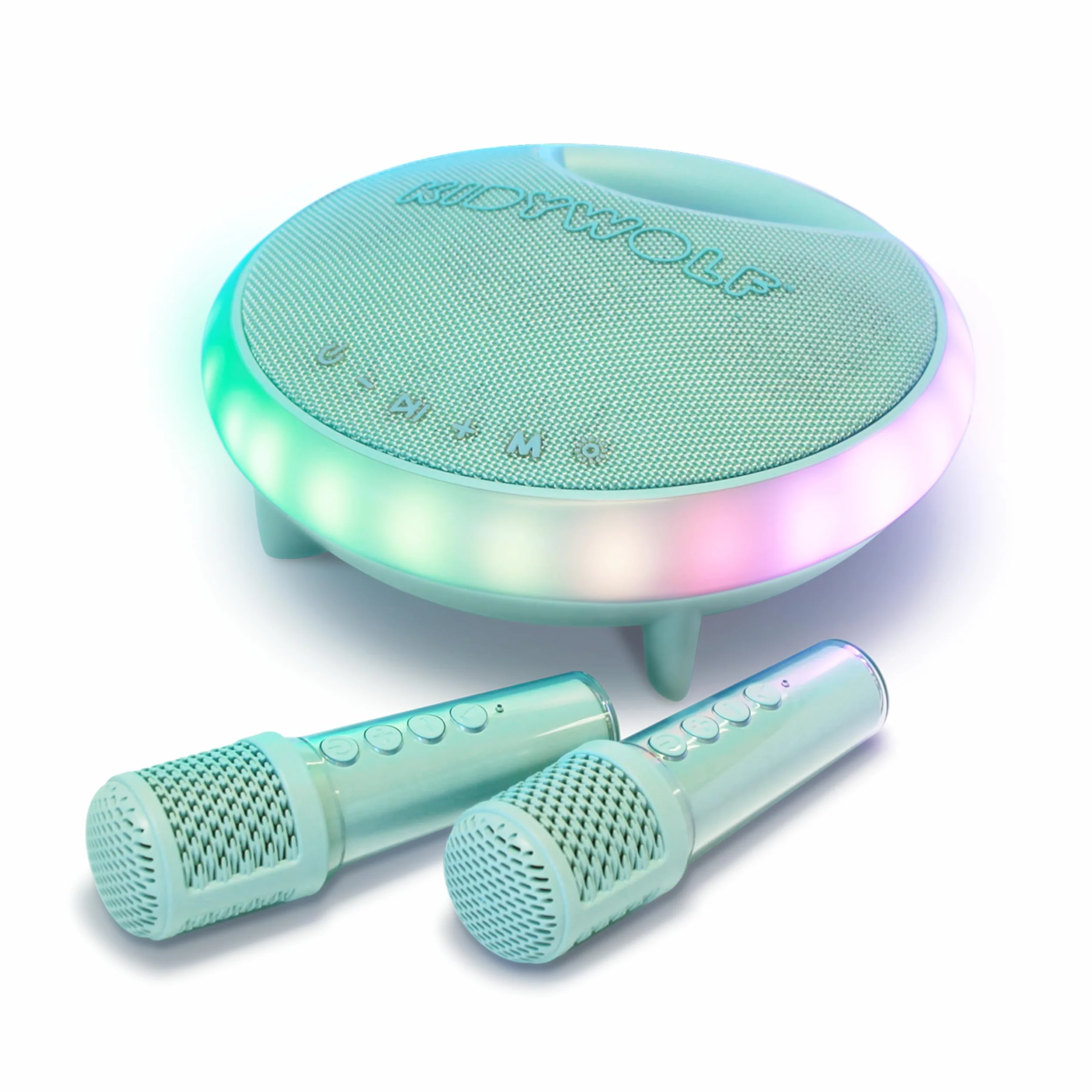 KIDYWOLF KIDYKARAOKE Przenośny głośnik do karaoke dla dzieci z 2 bezprzewodowymi mikrofonami i efektami świetlnymi - zabawny i świąteczny głośnik Bluetooth 40 W na rodzinne wieczory