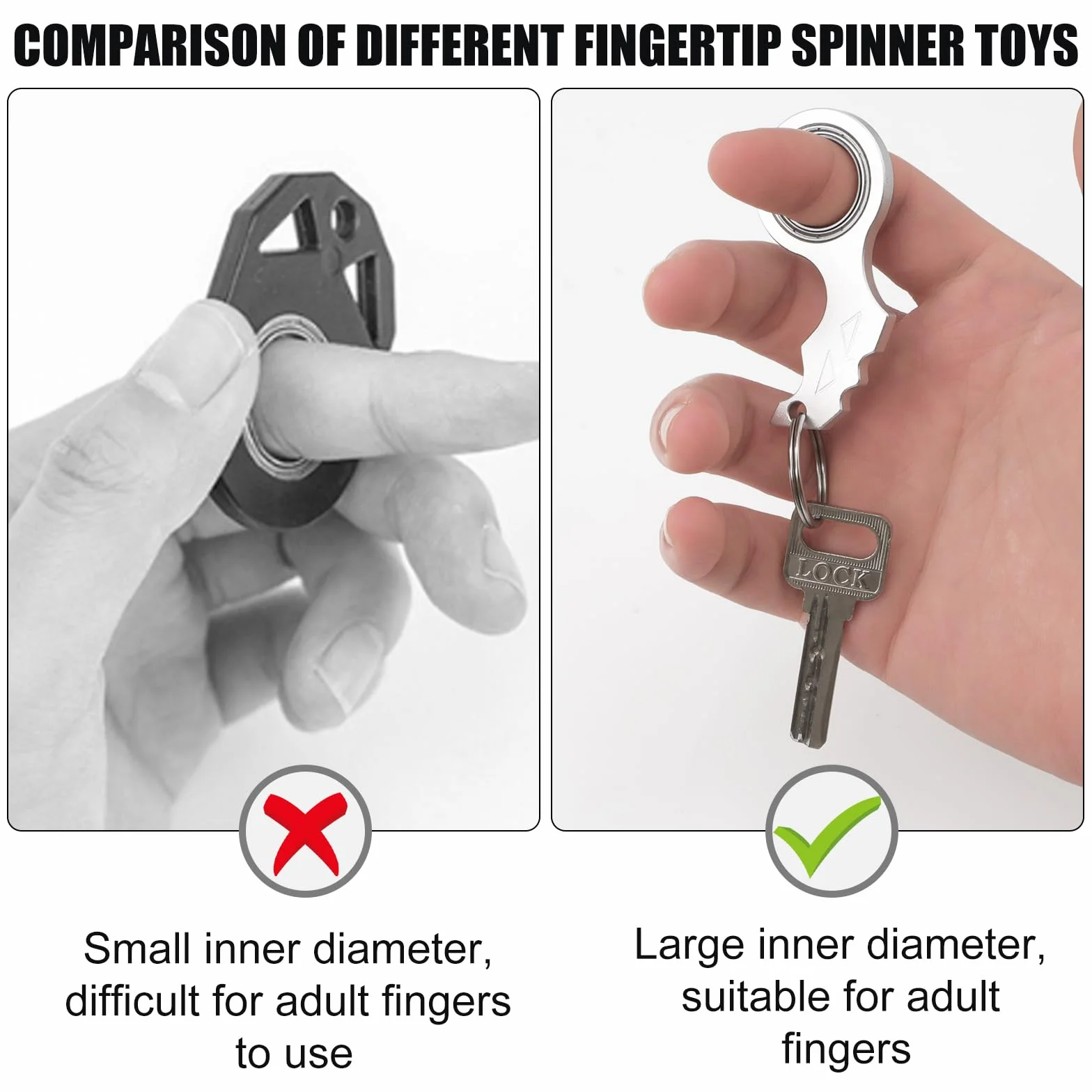 Fidget-Zabawka z Breloczkiem z Kólkiem do Kluczy, Zabawny Breloczek z Obracanym Palcem Przenosne Zabawki z Uchwytem na Klucze dla Nastolatków Doroslych Mezczyzn Cwiczenia Palców (Srebro)