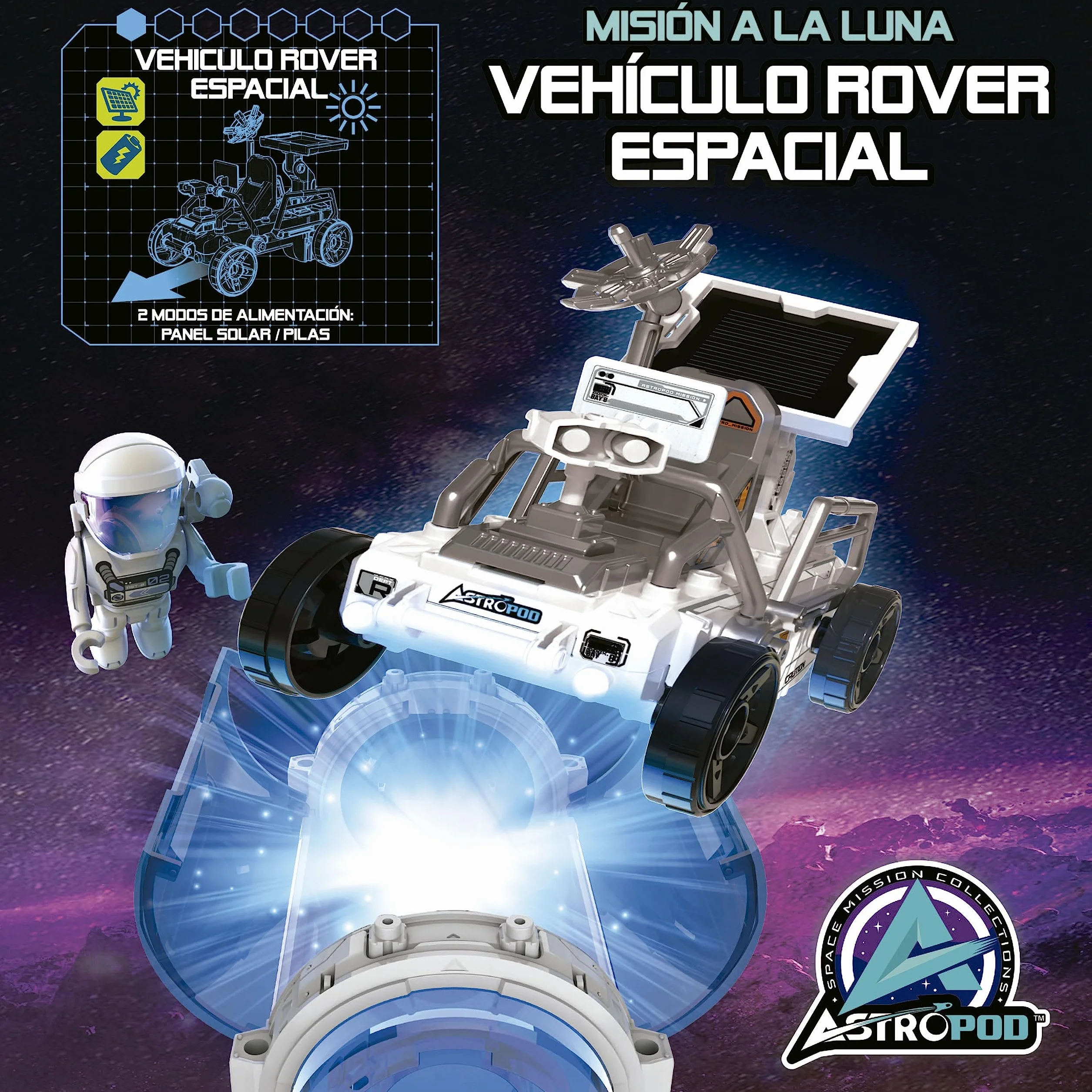 Educa - Misja na Księżyc; Kosmiczny Rover, zamontuj swój własny 23-częściowy zmotoryzowany pojazd kosmiczny Rover, zasil go baterią lub autentycznym panelem słonecznym od 6 lat (41347)