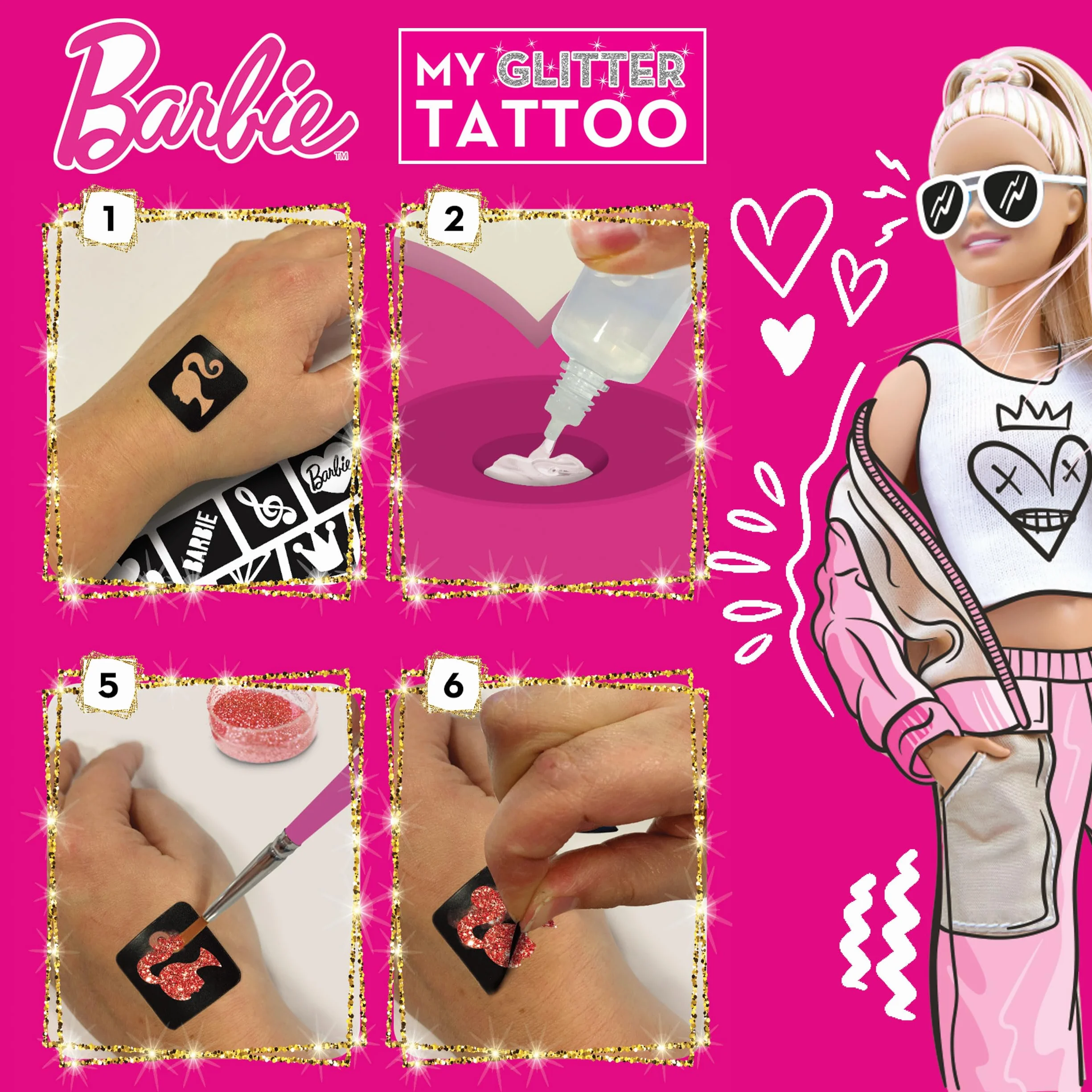 Lisciani Gry - Barbie My Glitter Tattoo, Kwiatowy Kolor Meine Scientillant-Tatuaggi, S, 100958