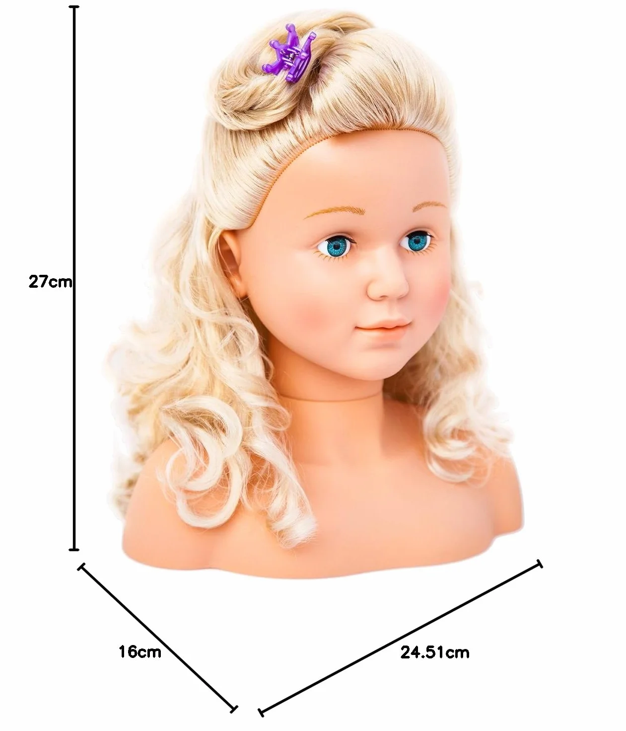 Bayer Design 90005AB Głowa do stylizacji dla dzieci, lalka do stylizacji Super Model, z kosmetykami, 27 cm, blond włosy